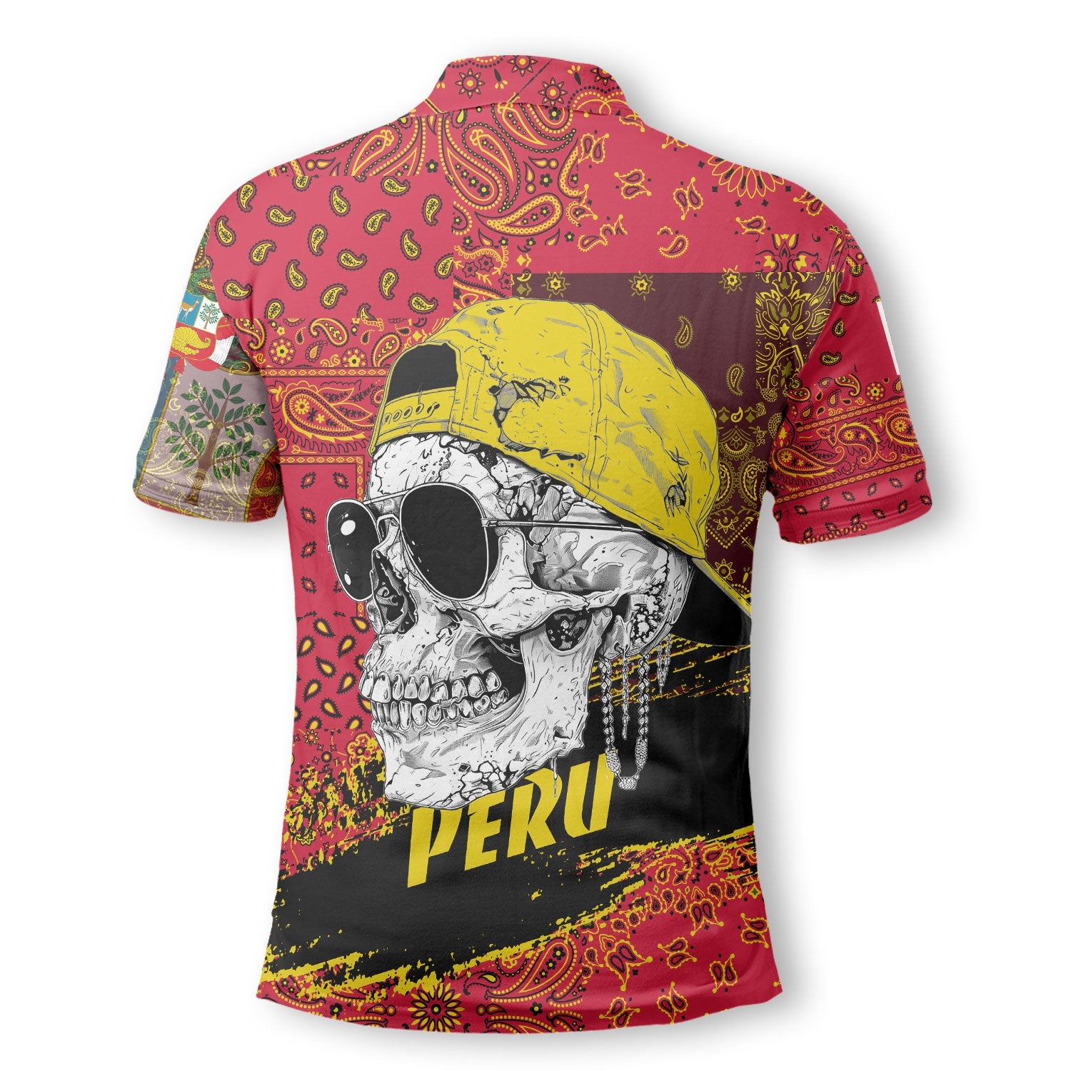 Peru Polo Shirt Paisley Flag And Skull Style 3