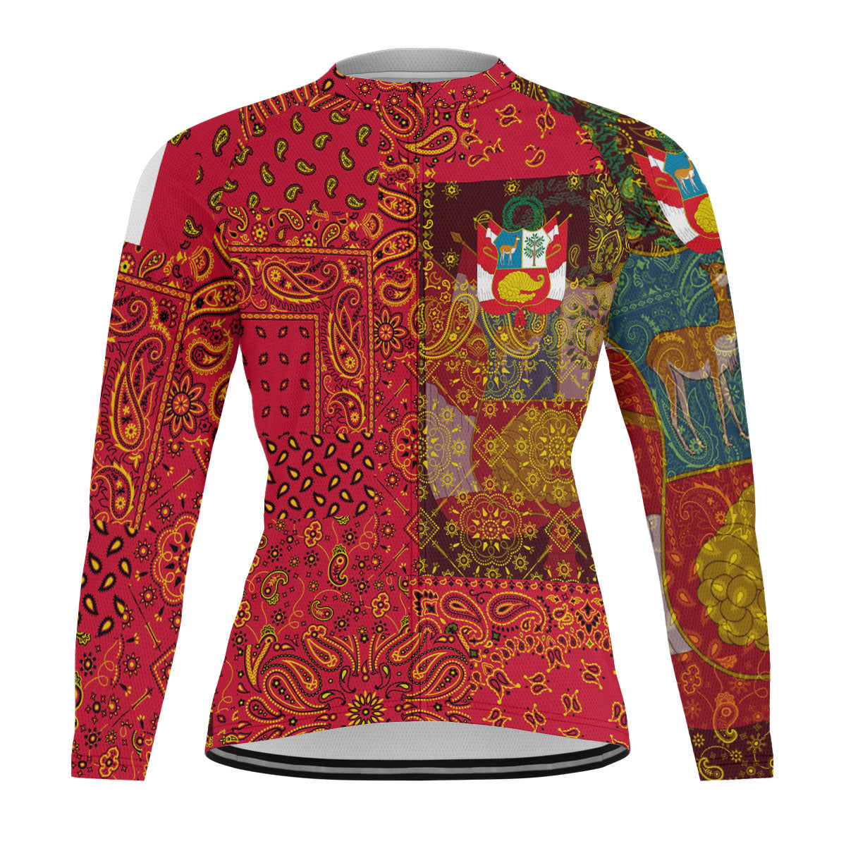 Peru Raglan Men Cycling Jersey Long Sleeve Paisley Flag And Skull Style 1