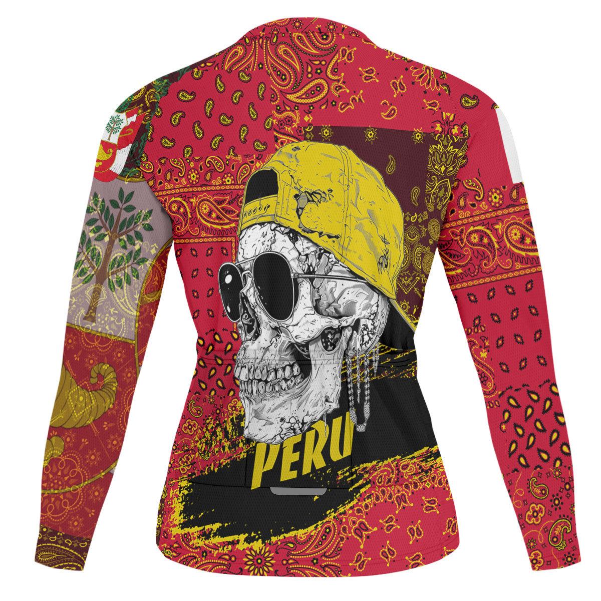 Peru Raglan Men Cycling Jersey Long Sleeve Paisley Flag And Skull Style 2