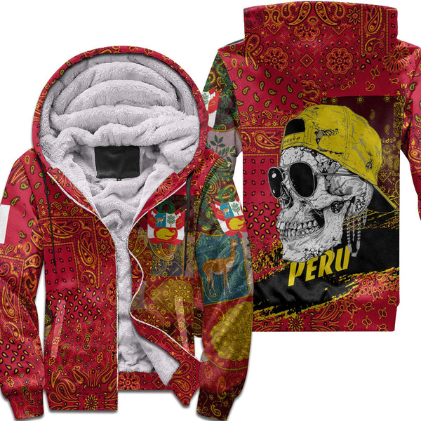 Peru Sherpa Hoodie Paisley Flag And Skull Style 1