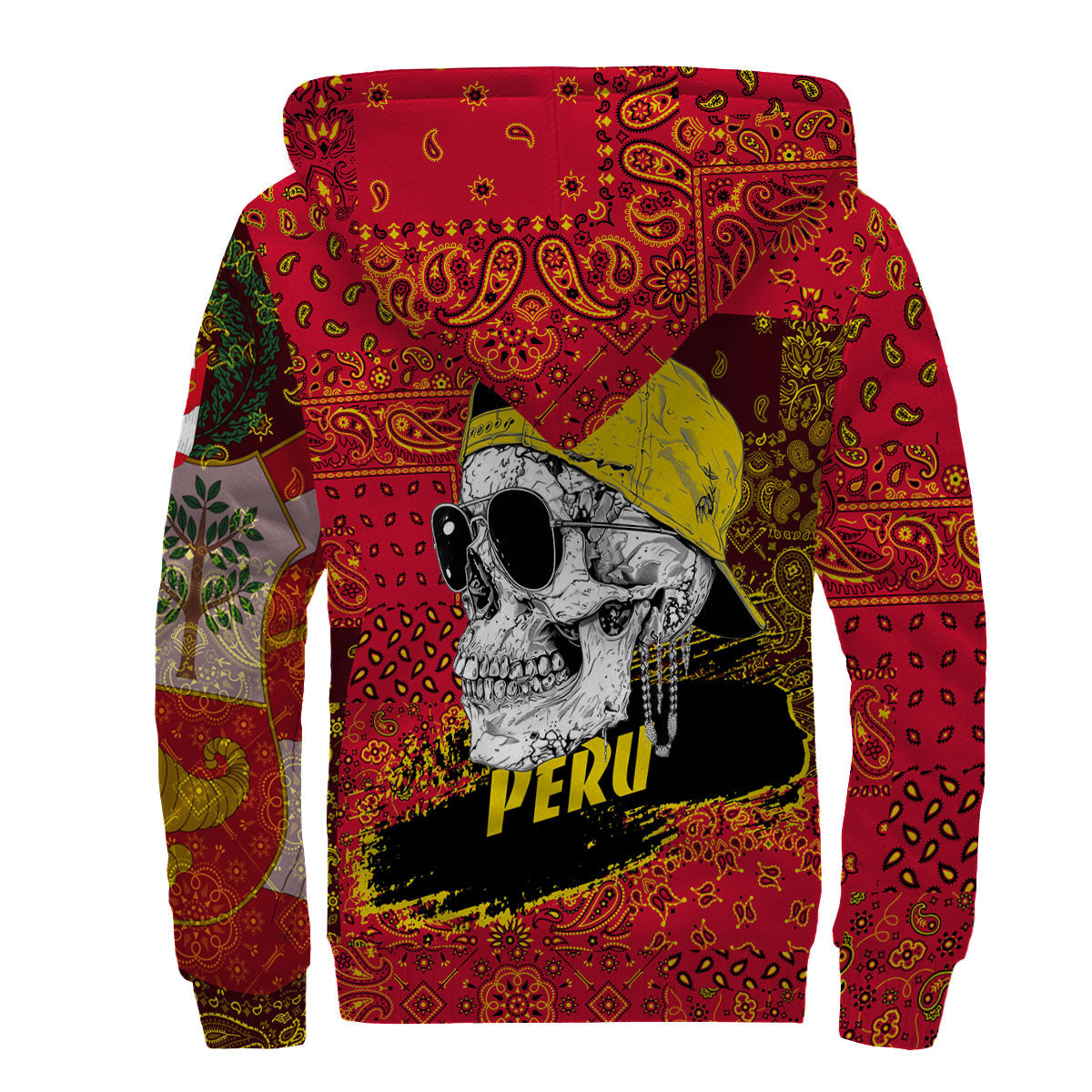 Peru Sherpa Hoodie Paisley Flag And Skull Style 2