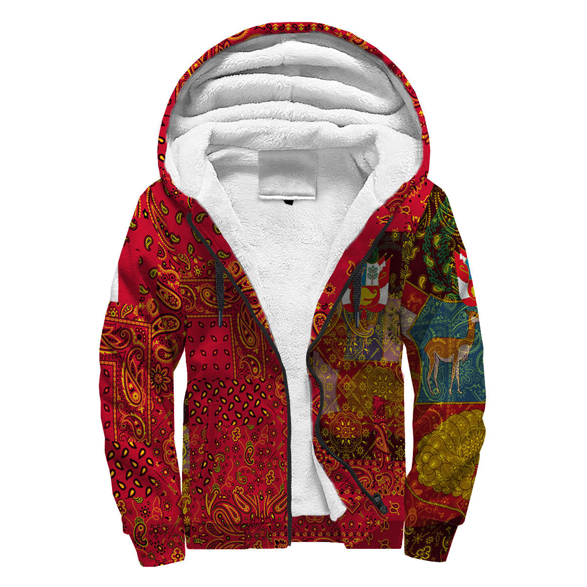 Peru Sherpa Hoodie Paisley Flag And Skull Style 3