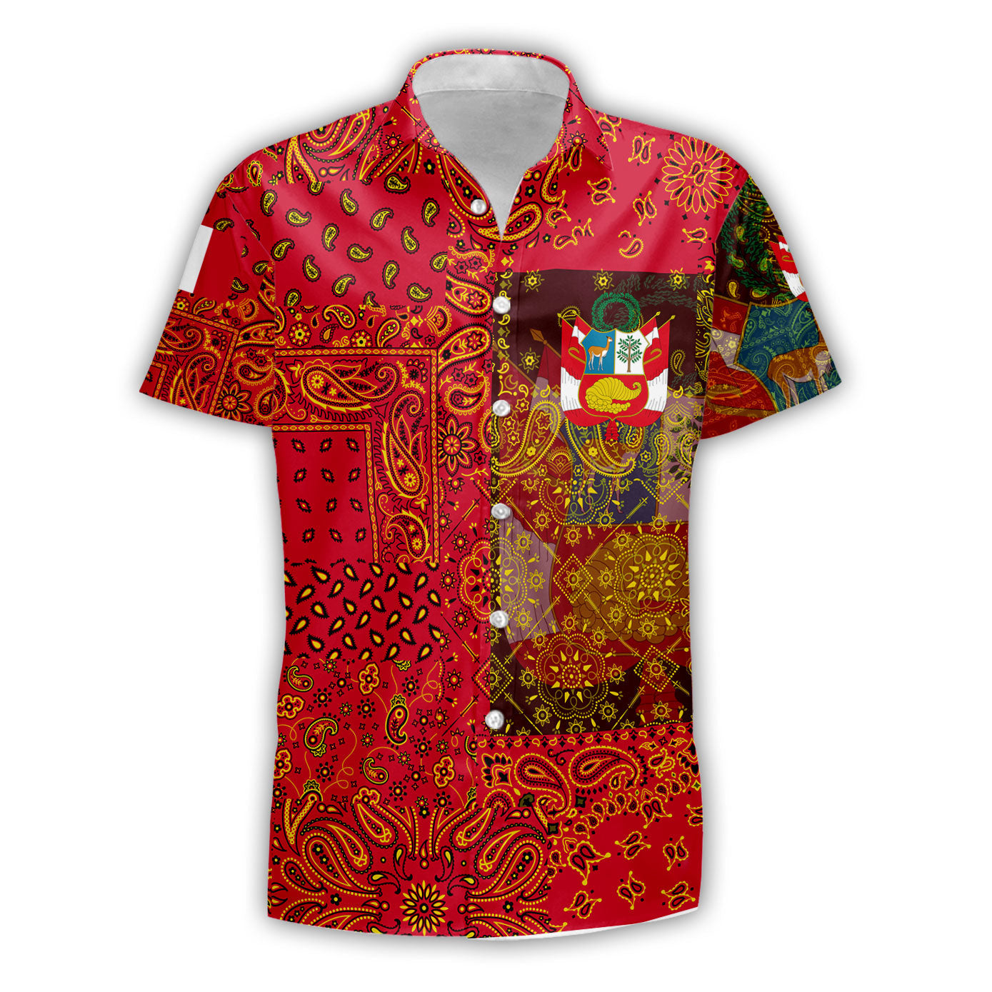 Peru Short Sleeve Shirt Paisley Flag And Skull Style 1