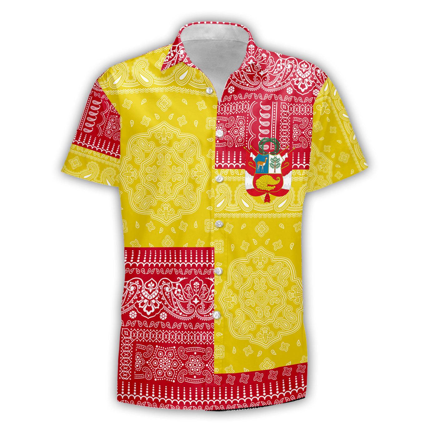 Peru Short Sleeve Shirt Flag And Paisley Basic Style 2