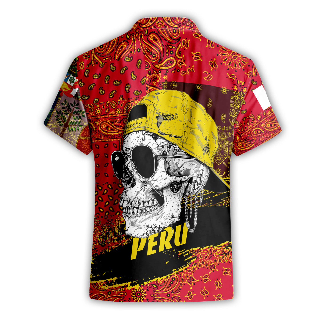 Peru Short Sleeve Shirt Paisley Flag And Skull Style 2