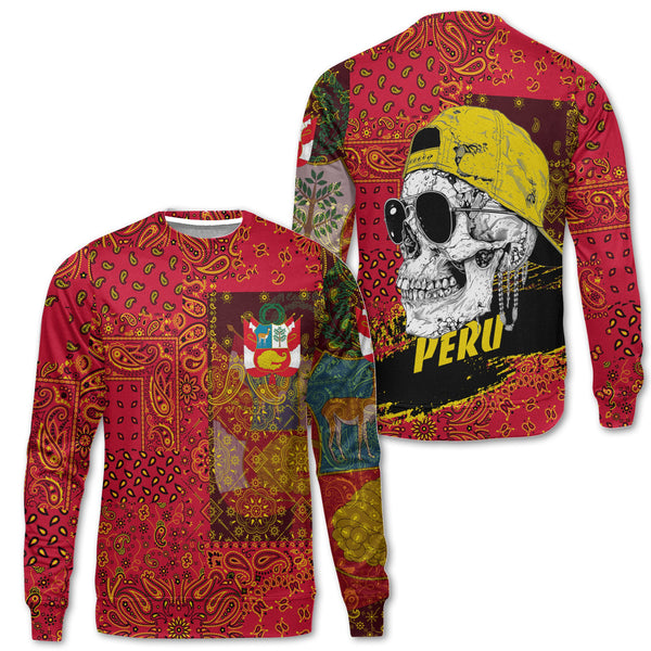 Peru Sweatshirt Paisley Flag And Skull Style 1