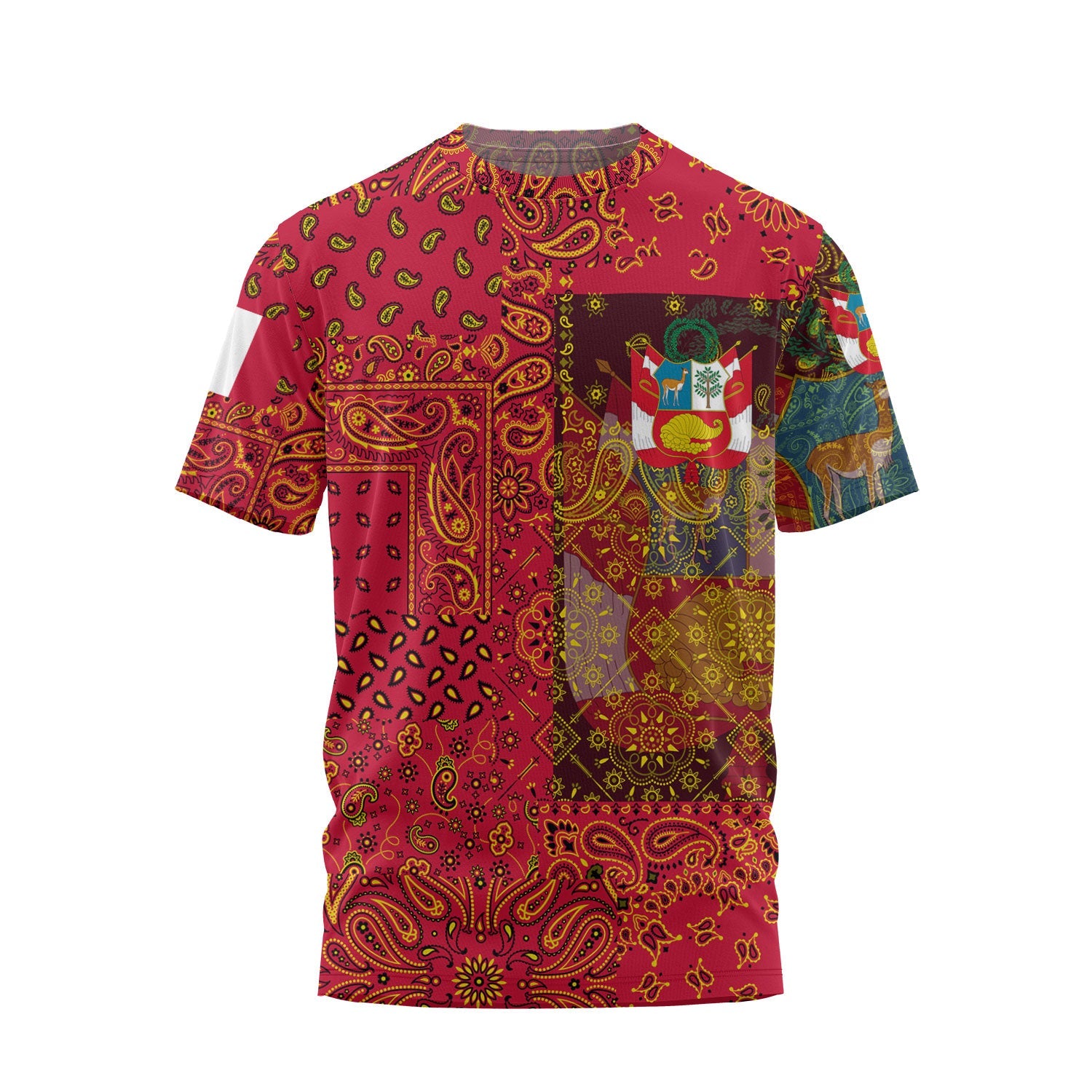 Peru T Shirt Paisley Flag And Skull Style 1