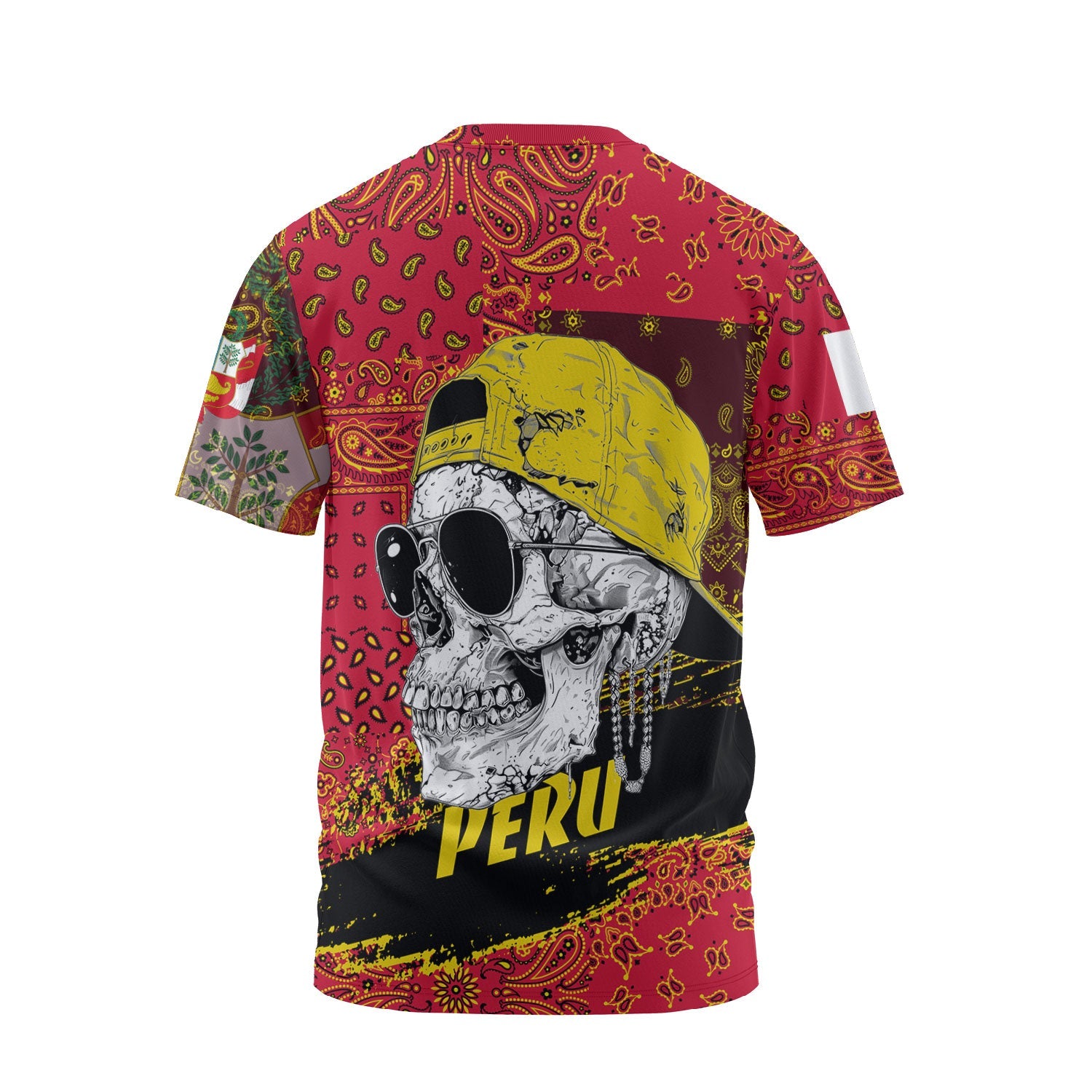 Peru T Shirt Paisley Flag And Skull Style 2