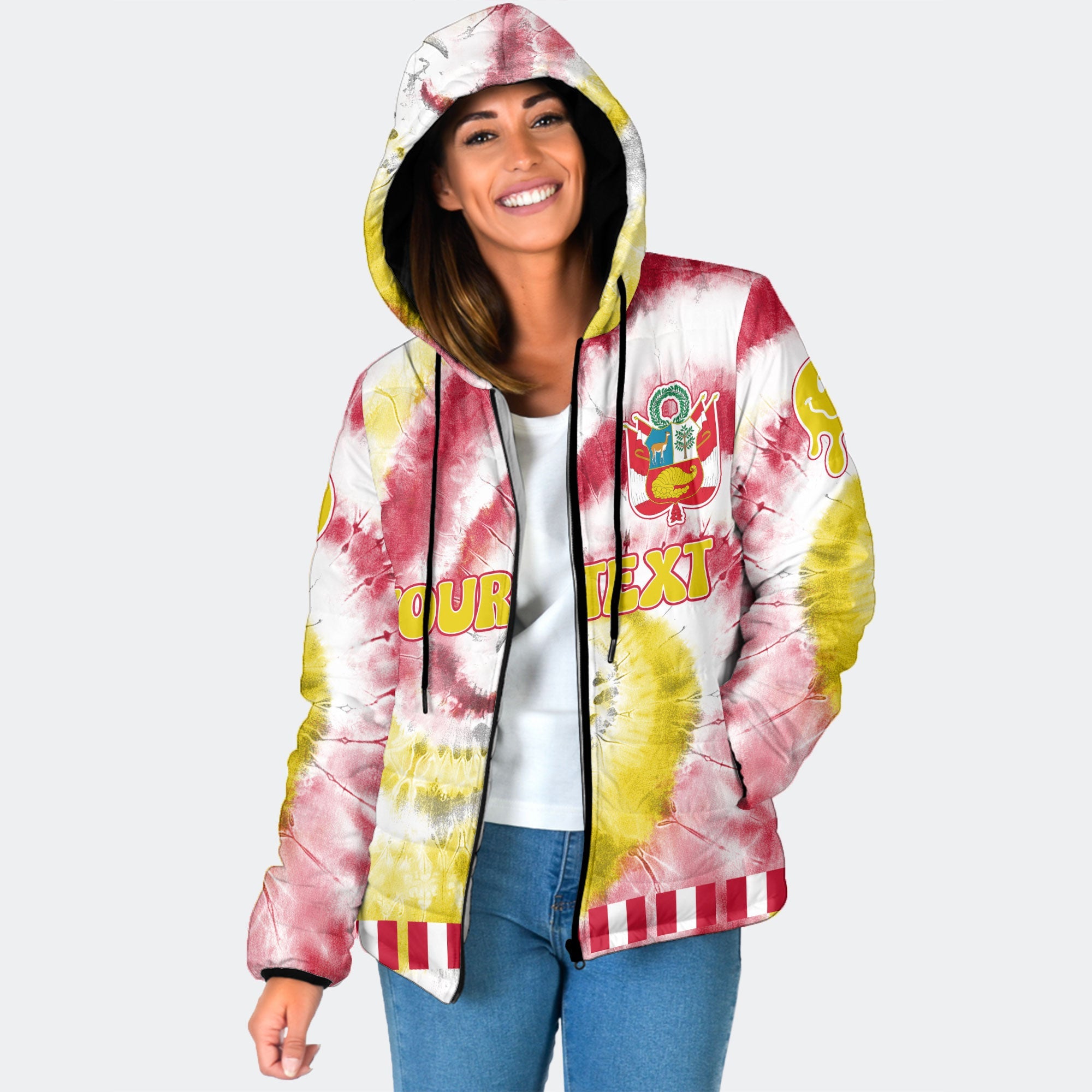 Peru Women Hooded Padded Jacket Custom Tie Dye Style 1