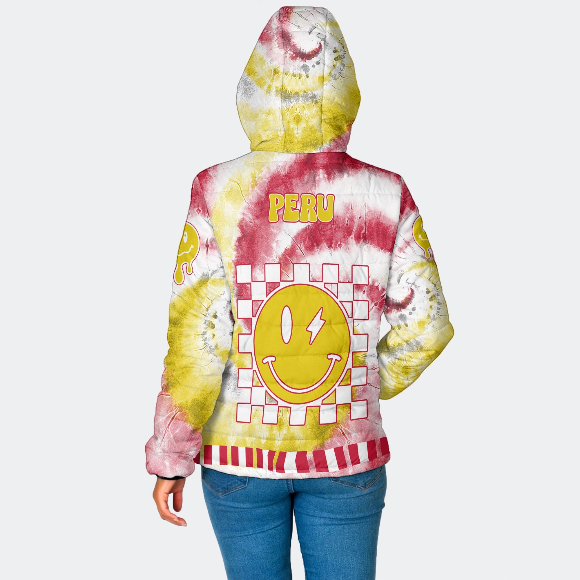 Peru Women Hooded Padded Jacket Custom Tie Dye Style 2