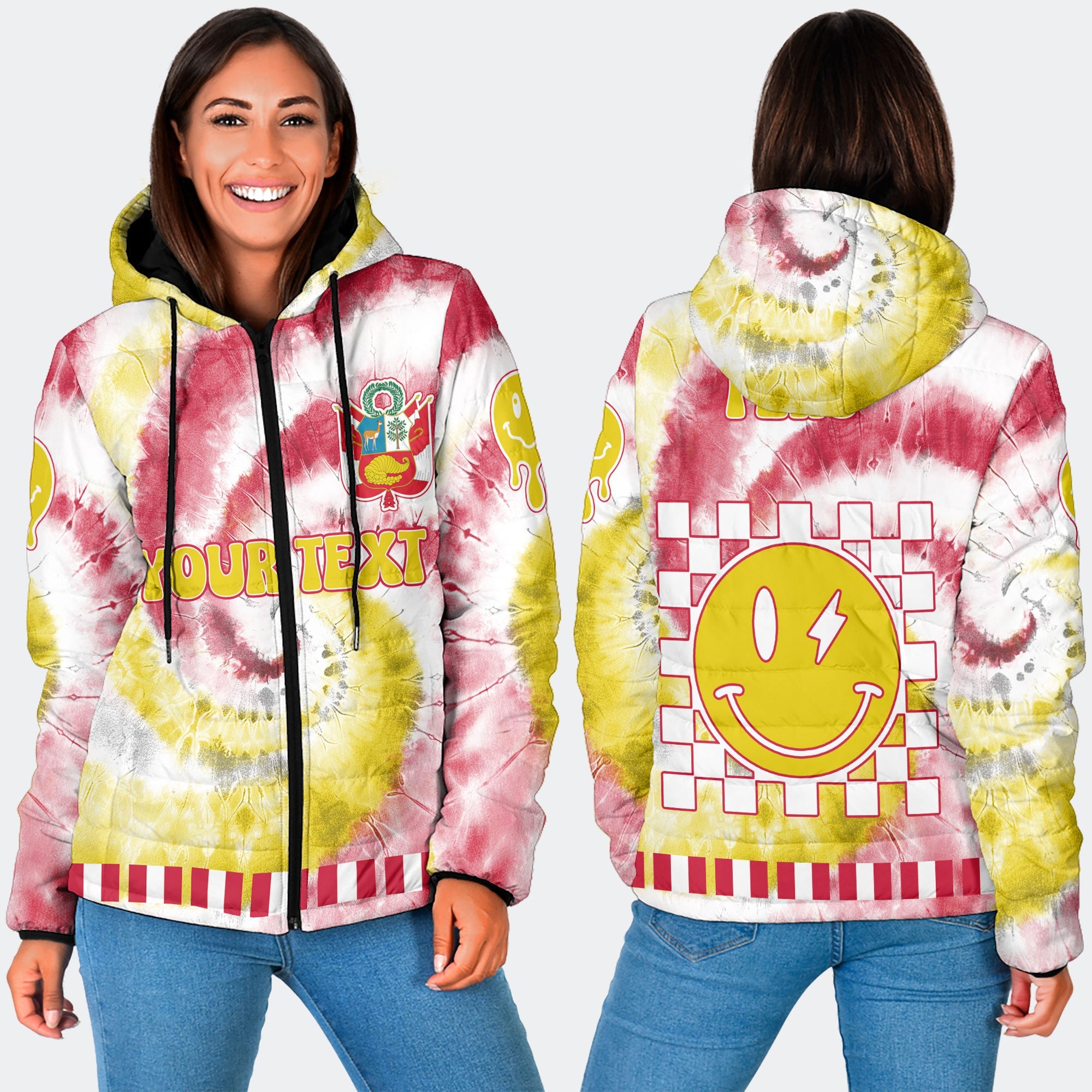 Peru Women Hooded Padded Jacket Custom Tie Dye Style 3