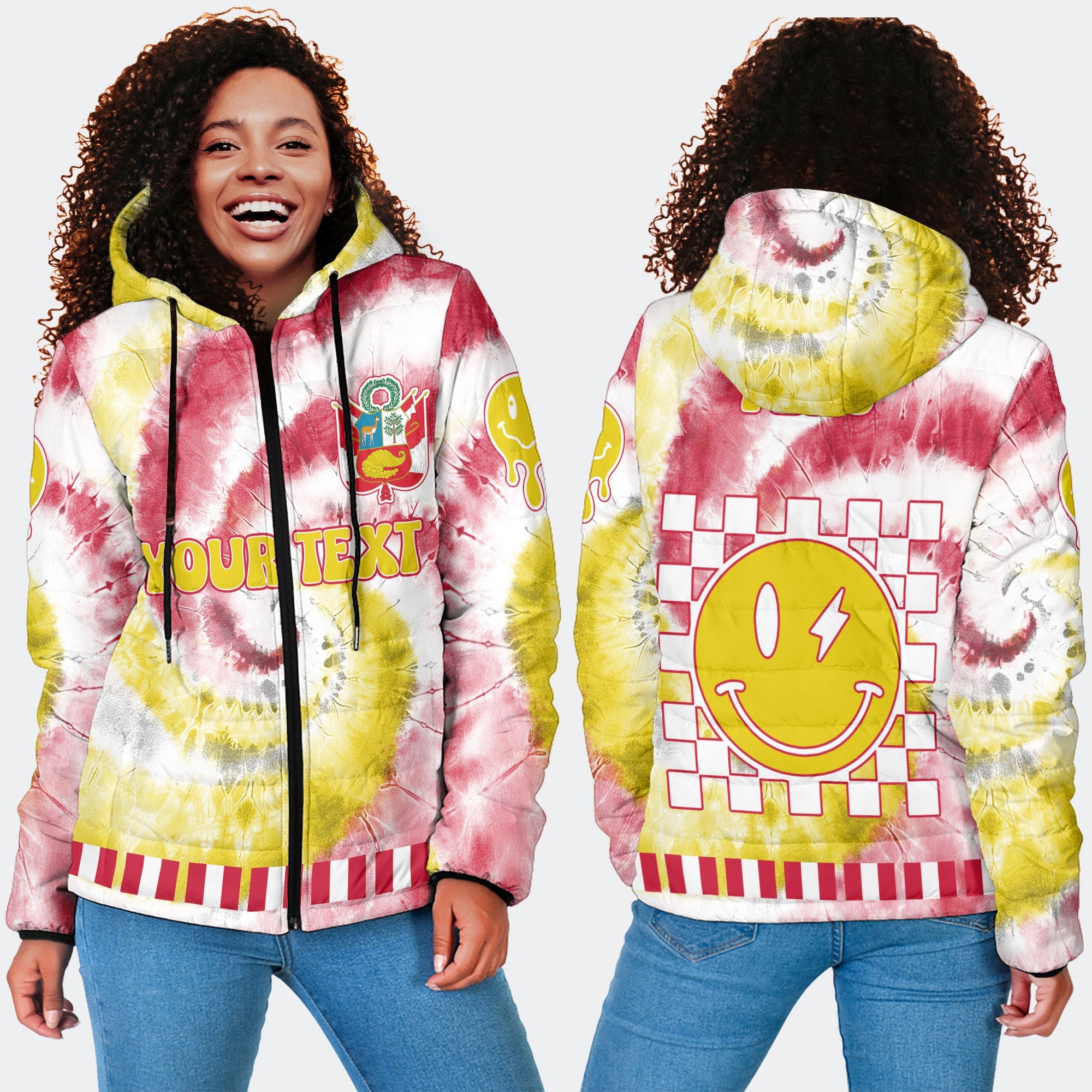 Peru Women Hooded Padded Jacket Custom Tie Dye Style 4