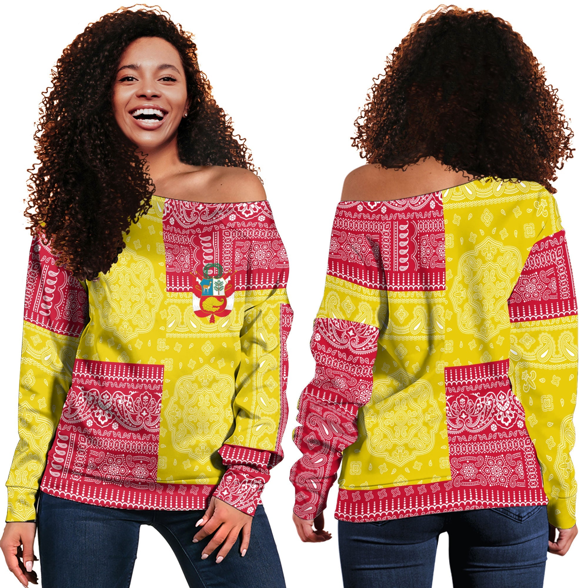 Peru Women Off Shoulder Sweatshirt Flag And Paisley Basic Style 1