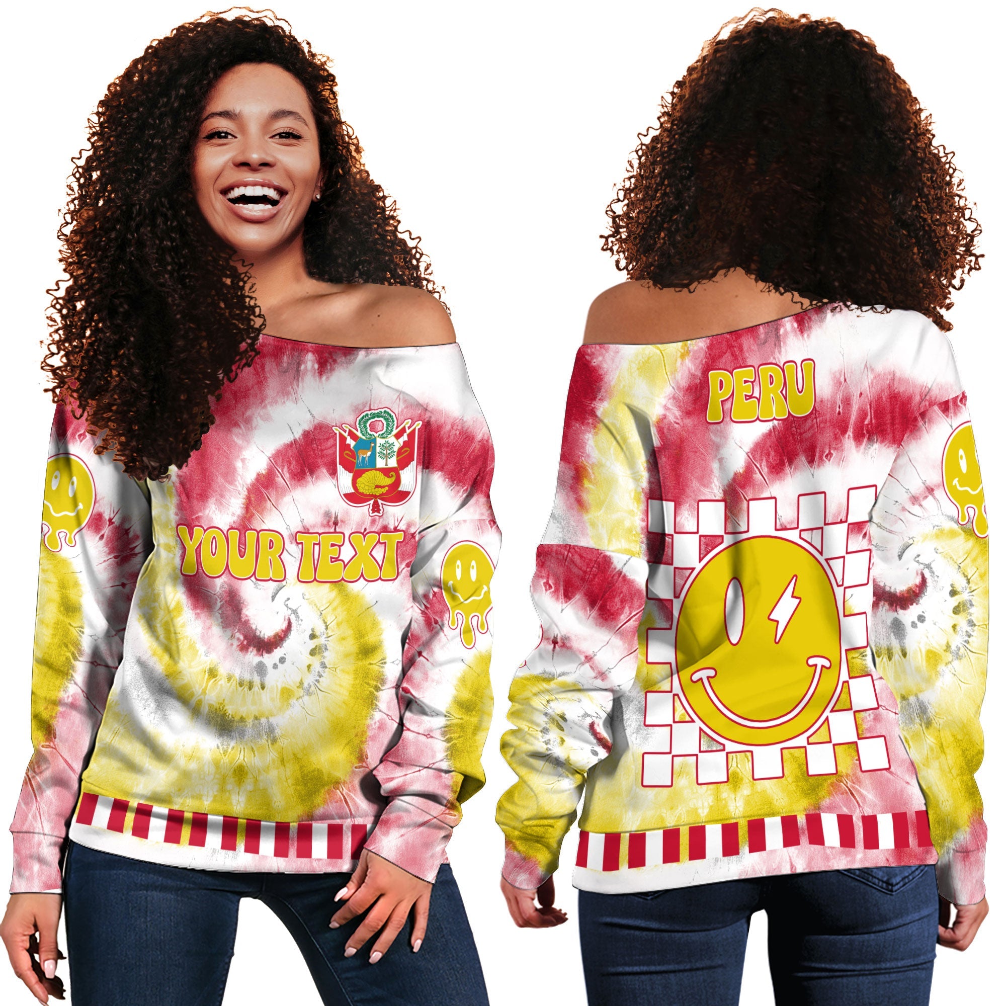 Peru Women Off Shoulder Sweatshirt Custom Tie Dye Style 2