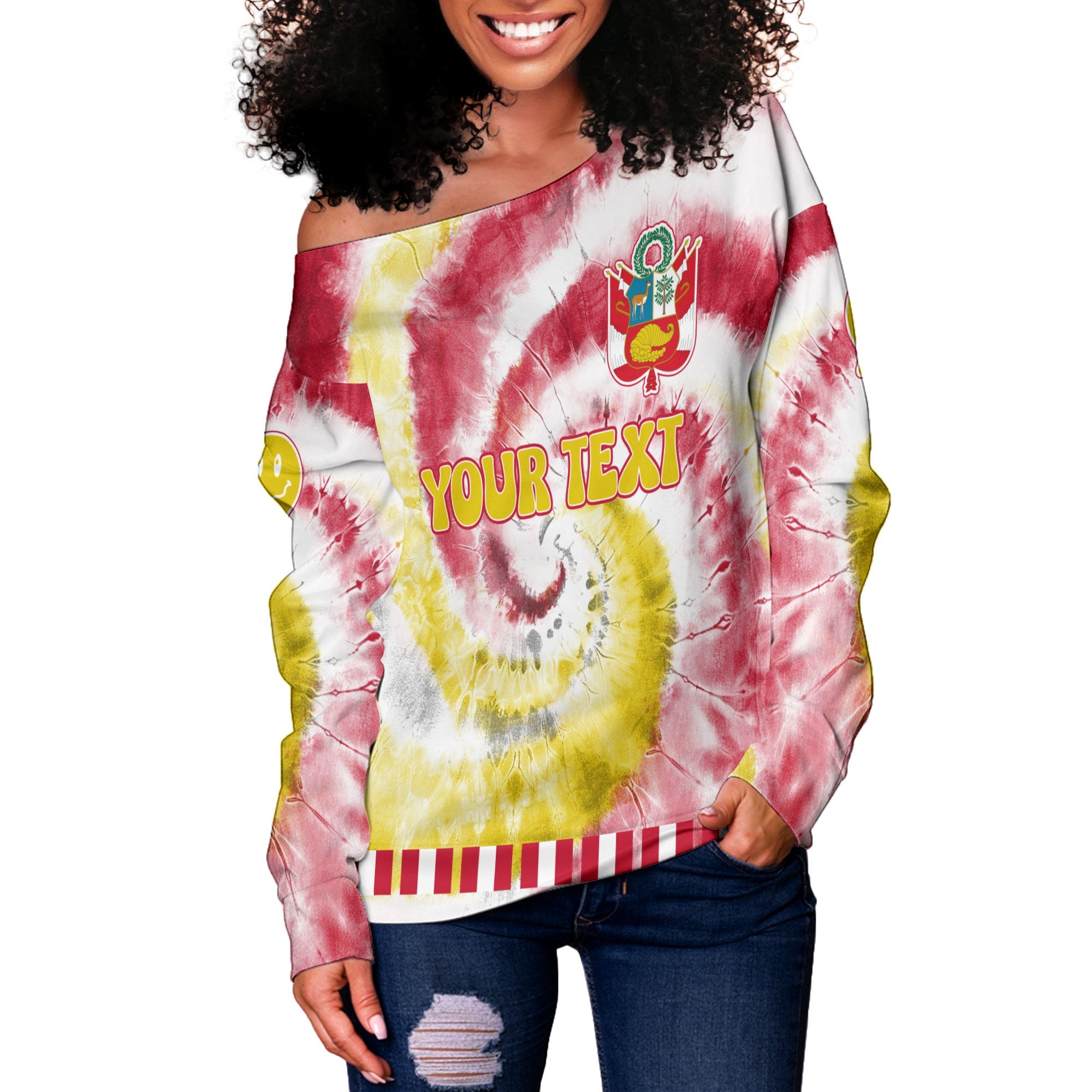 Peru Women Off Shoulder Sweatshirt Custom Tie Dye Style 3