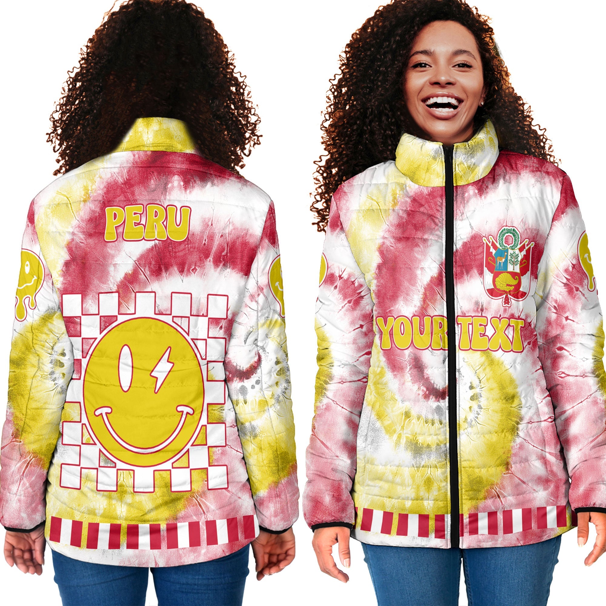 Peru Women Padded Jacket Custom Tie Dye Style 4