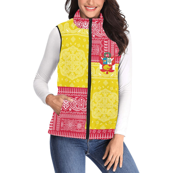 Peru Women Padded Jacket Vest Flag And Paisley Basic Style 1