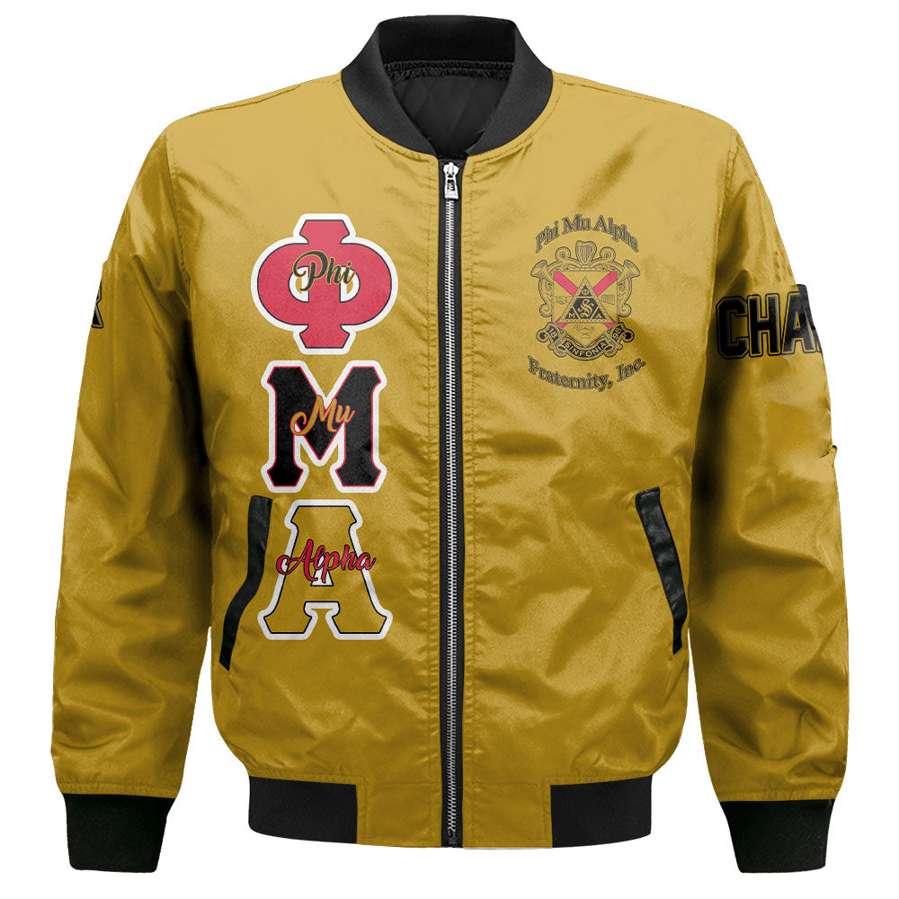 Personalized Phi Mu Alpha Bomber Jackets Yellow Black Muticolor The Strongest Style