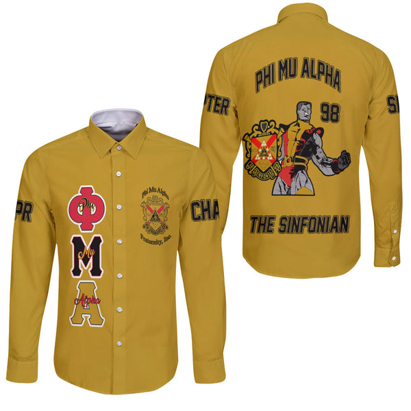 Personalized Phi Mu Alpha Long Sleeve Button Shirts Yellow Black Muticolor The Strongest Style