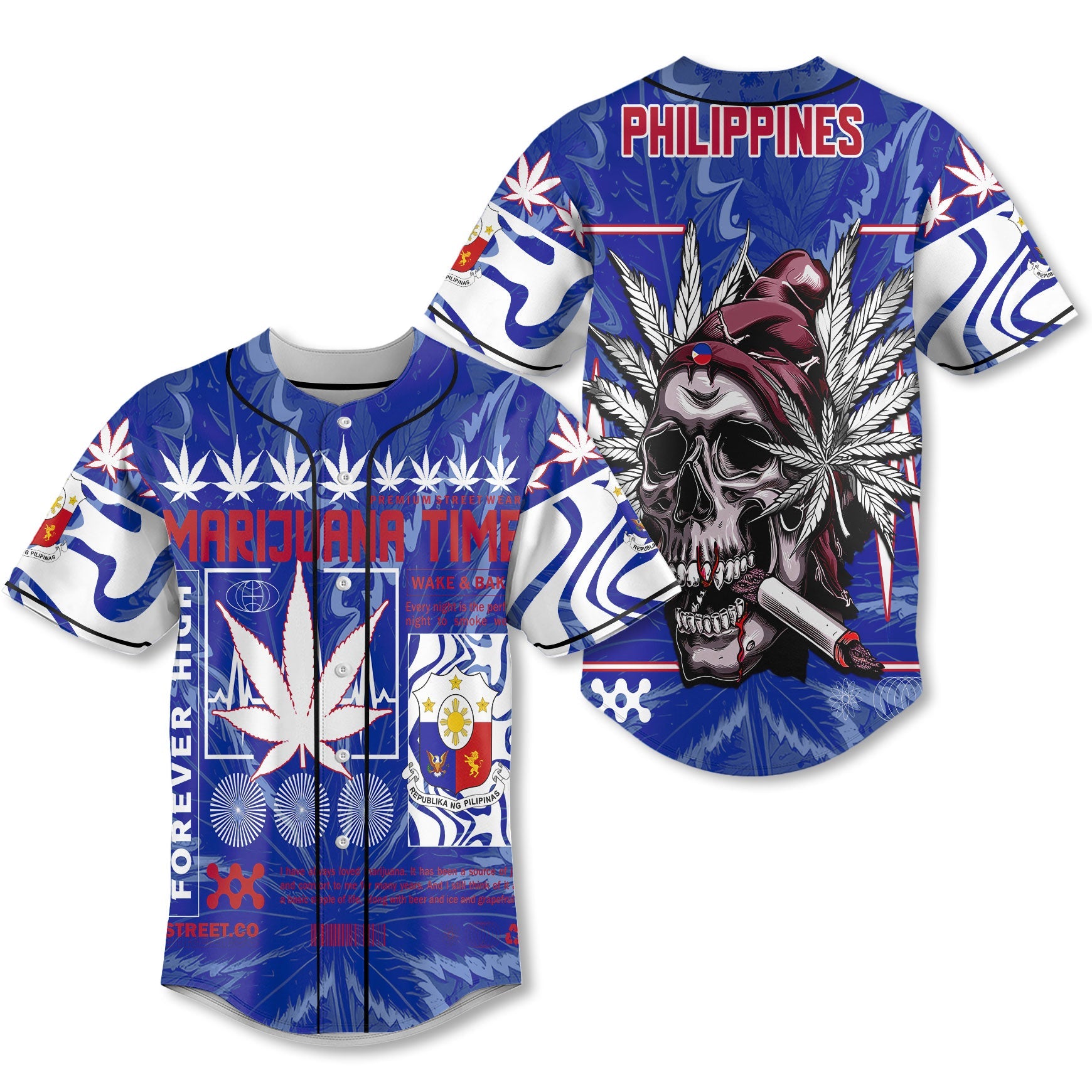 Philippines Baseball Jersey Flag & Coat Of Arms Marijuanas Style