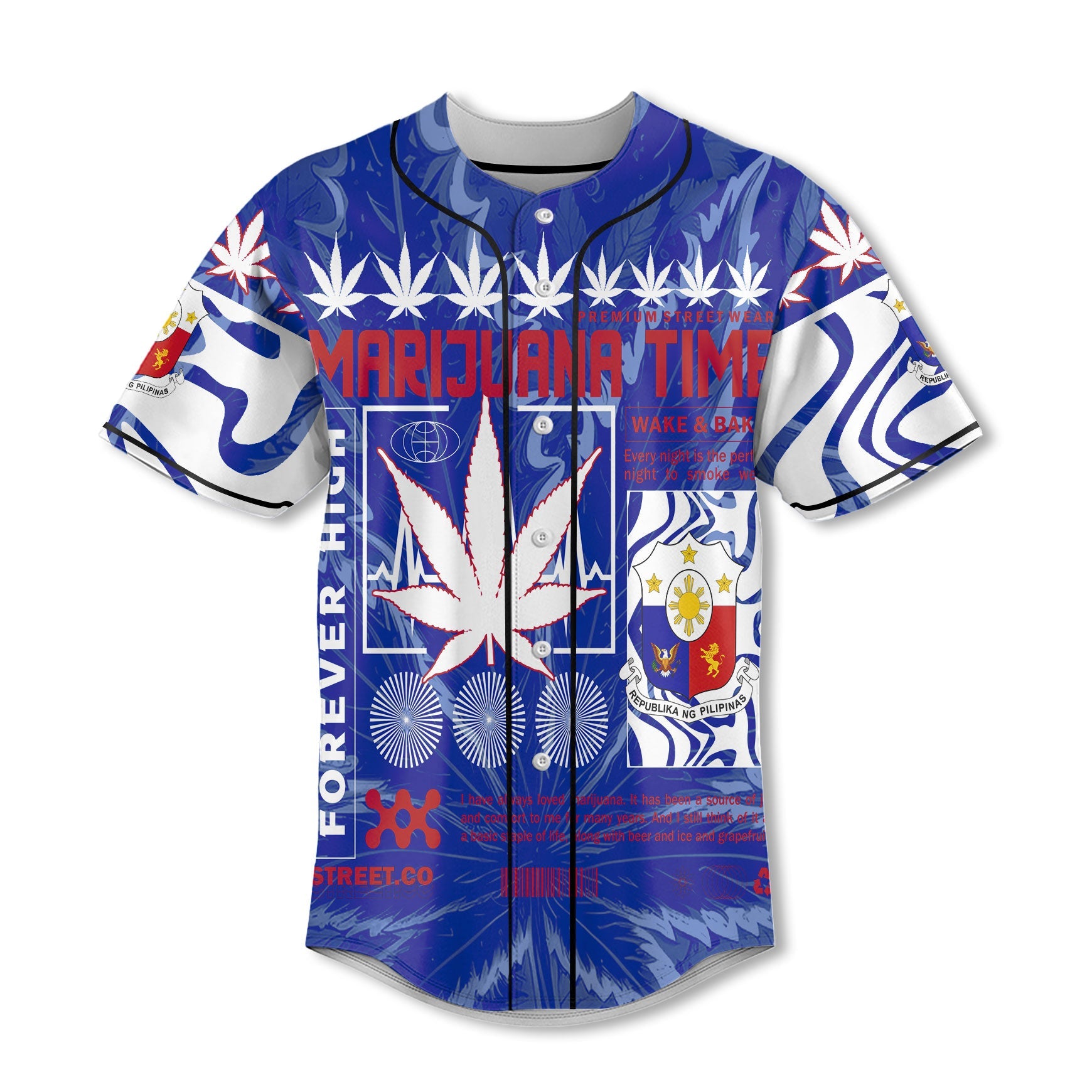 Philippines Baseball Jersey Flag & Coat Of Arms Marijuanas Style