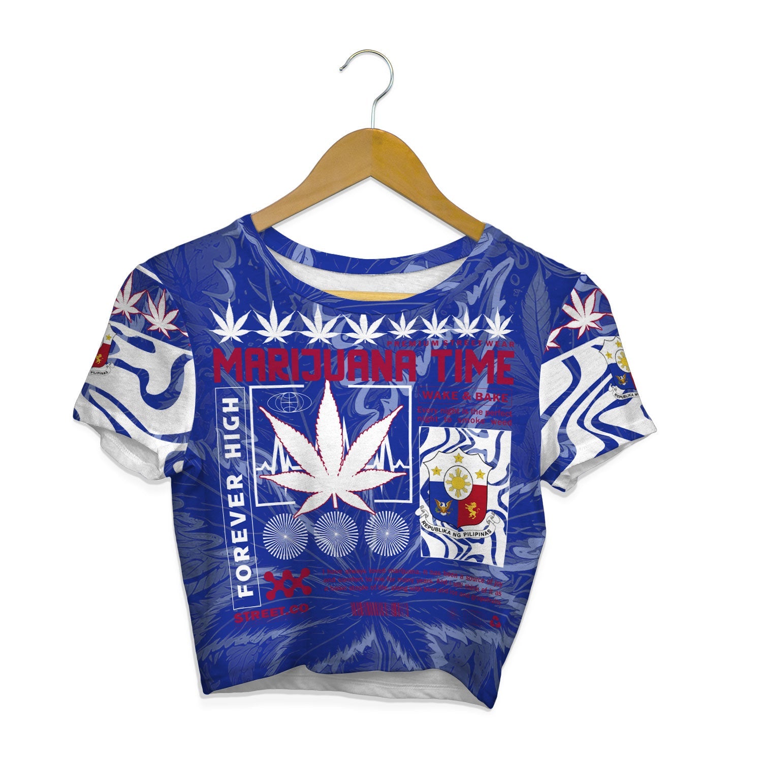 Philippines Crop Top T Shirt Flag & Coat Of Arms Marijuanas Style