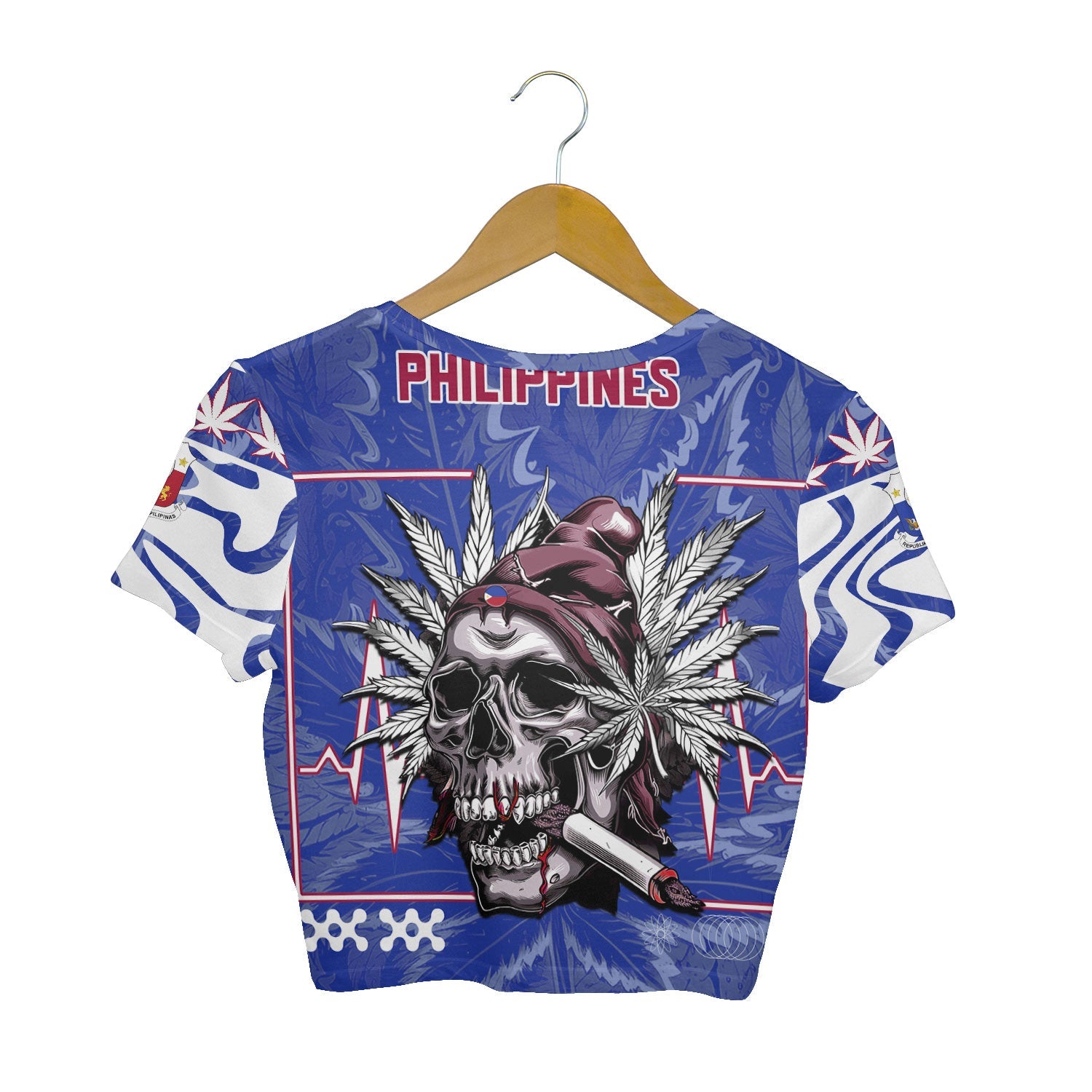 Philippines Crop Top T Shirt Flag & Coat Of Arms Marijuanas Style