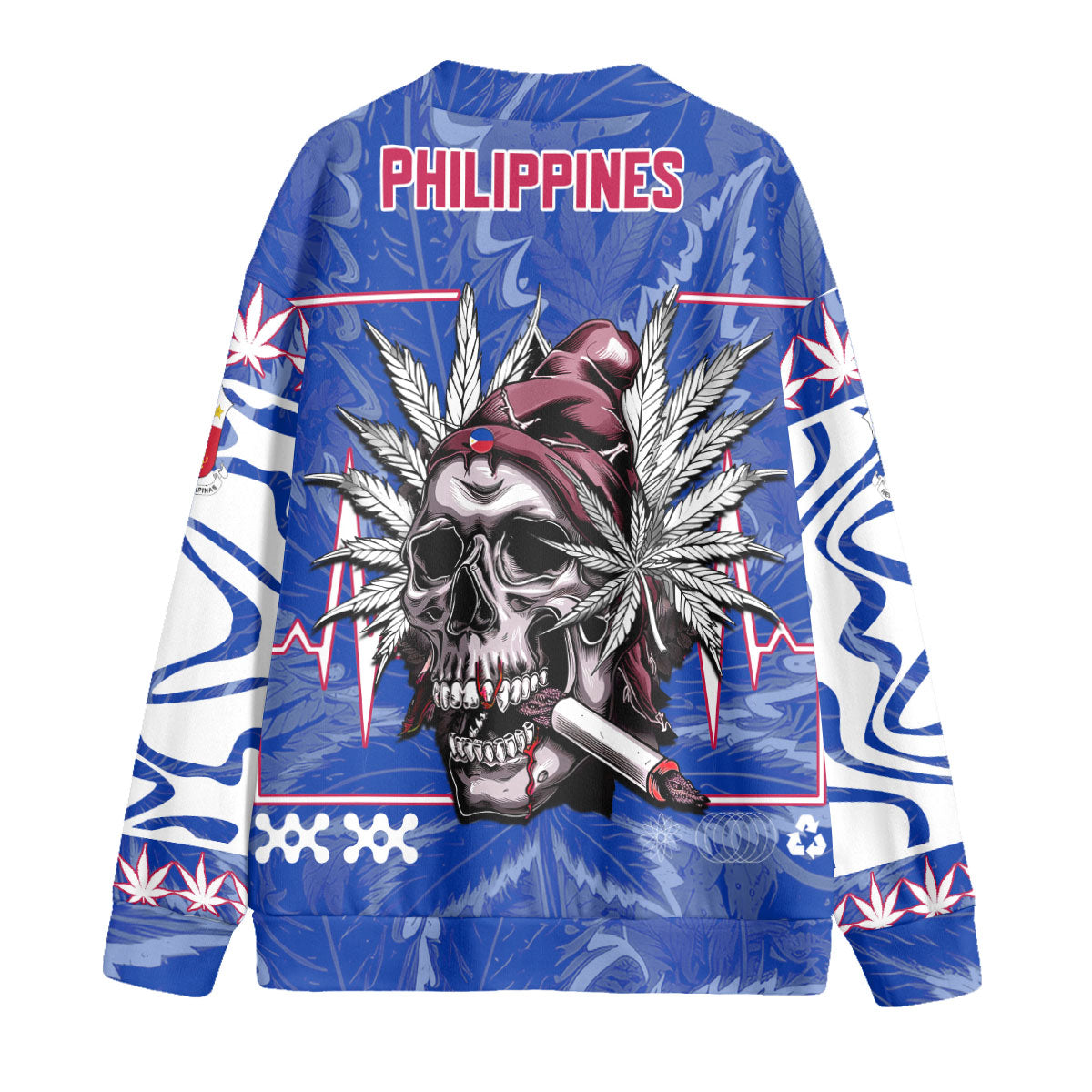 Philippines Fleece Cardigan Flag & Coat Of Arms Marijuanas Style