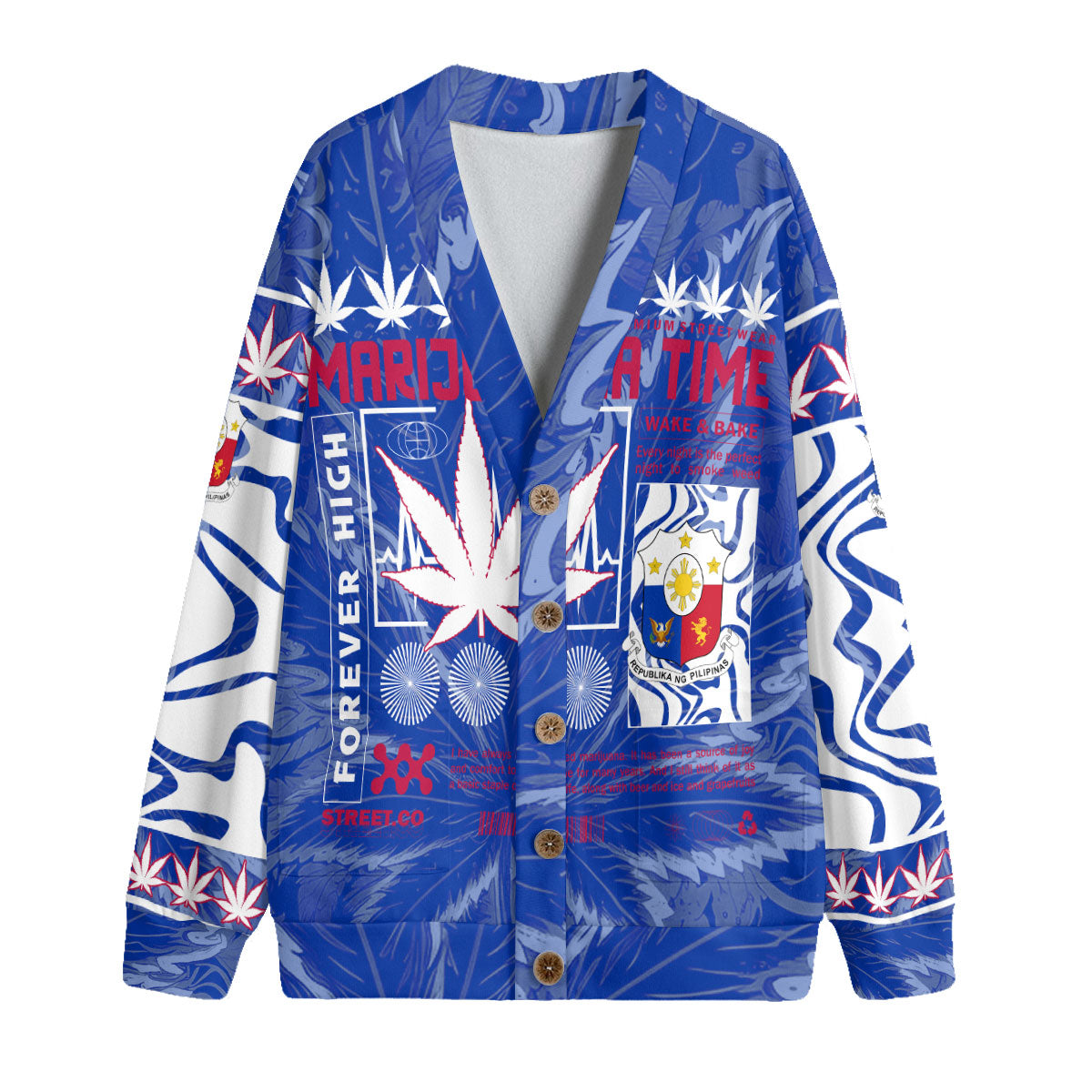 Philippines Fleece Cardigan Flag & Coat Of Arms Marijuanas Style