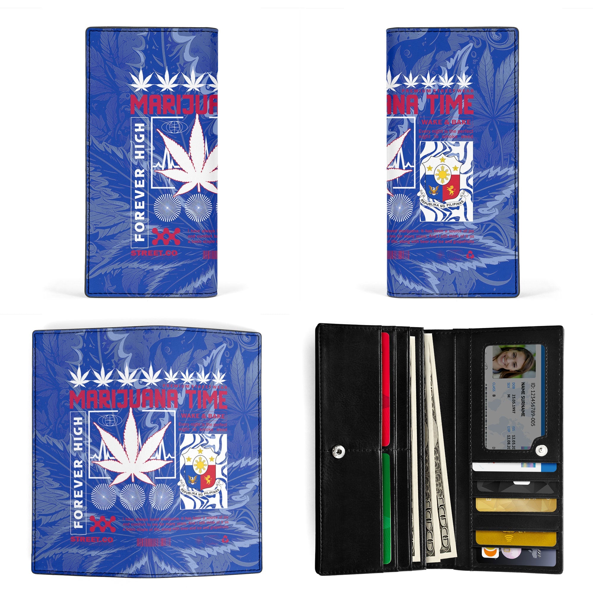 Philippines Leather Wallet Flag & Coat Of Arms Marijuanas Style