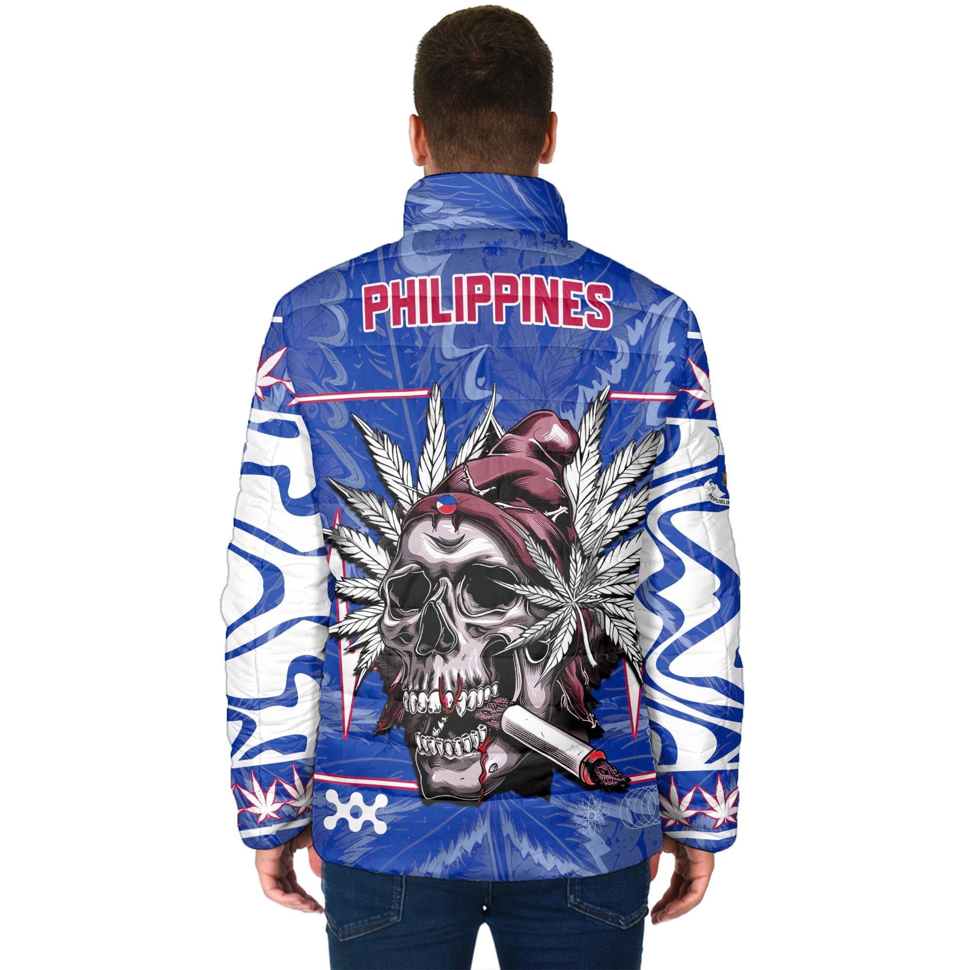 Philippines Men Padded Jacket Flag & Coat Of Arms Marijuanas Style