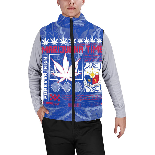 Philippines Men Padded Jacket Vest Flag & Coat Of Arms Marijuanas Style