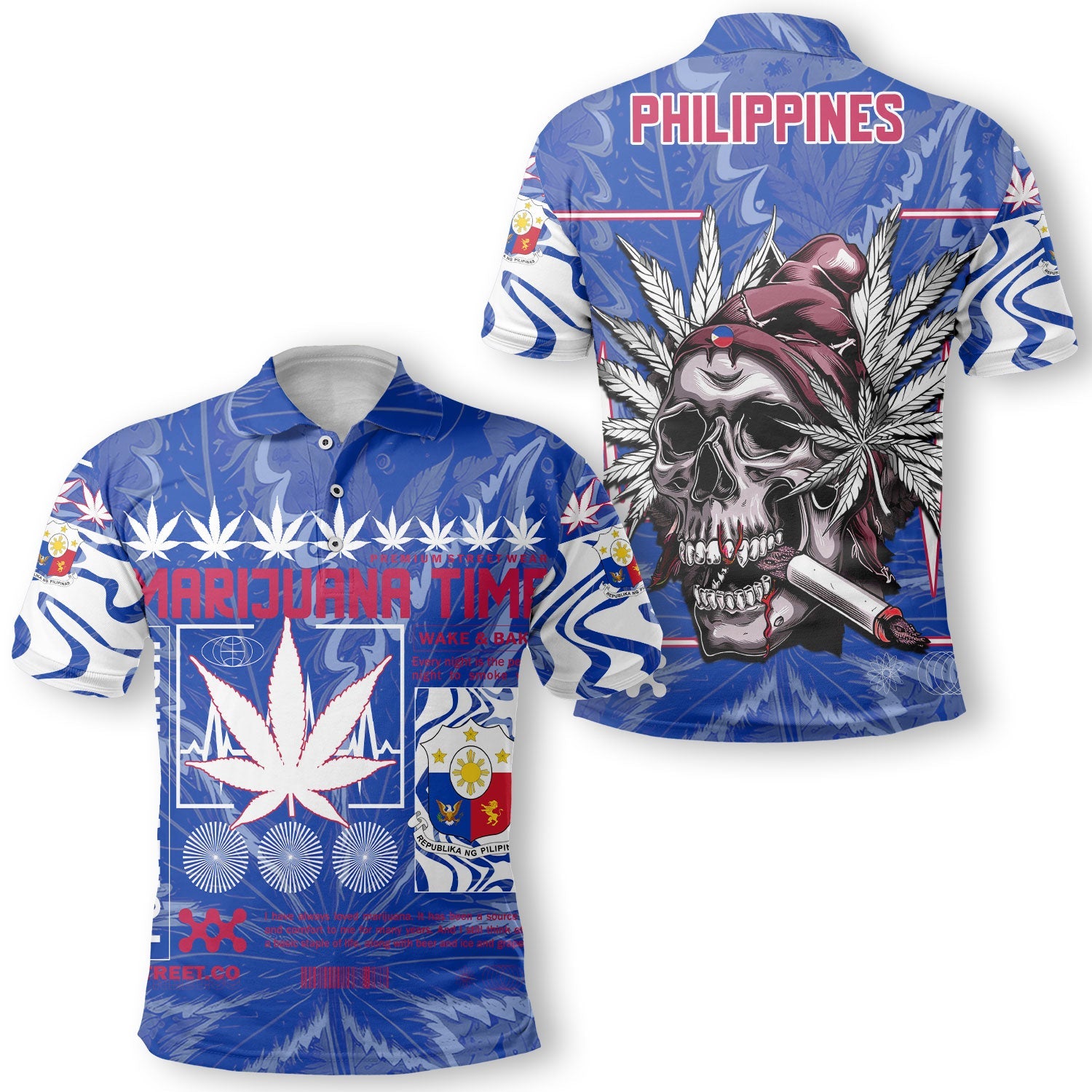 Philippines Polo Shirt Flag & Coat Of Arms Marijuanas Style