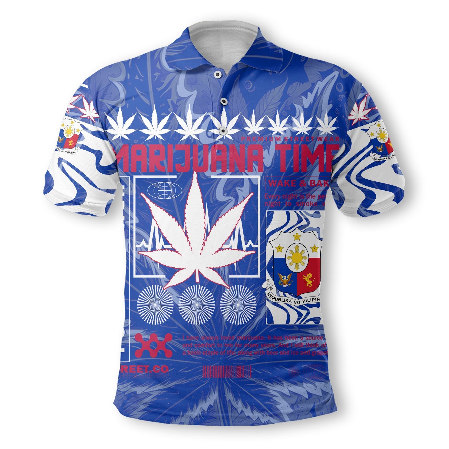 Philippines Polo Shirt Flag & Coat Of Arms Marijuanas Style