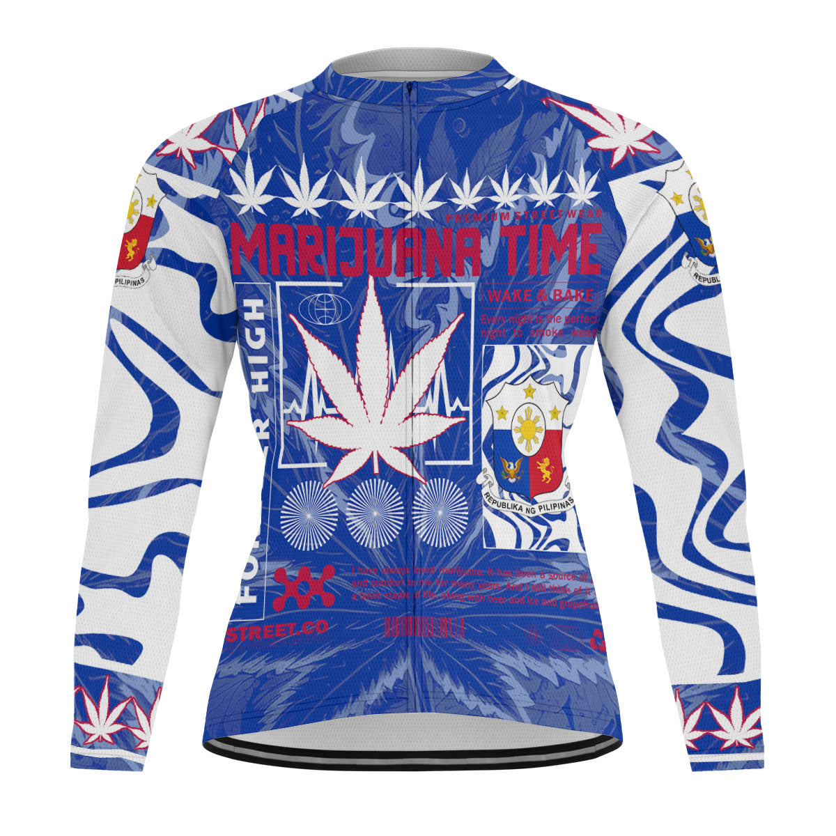 Philippines Men's Cycling Jersey Long Sleeve Flag & Coat Of Arms Marijuanas Style