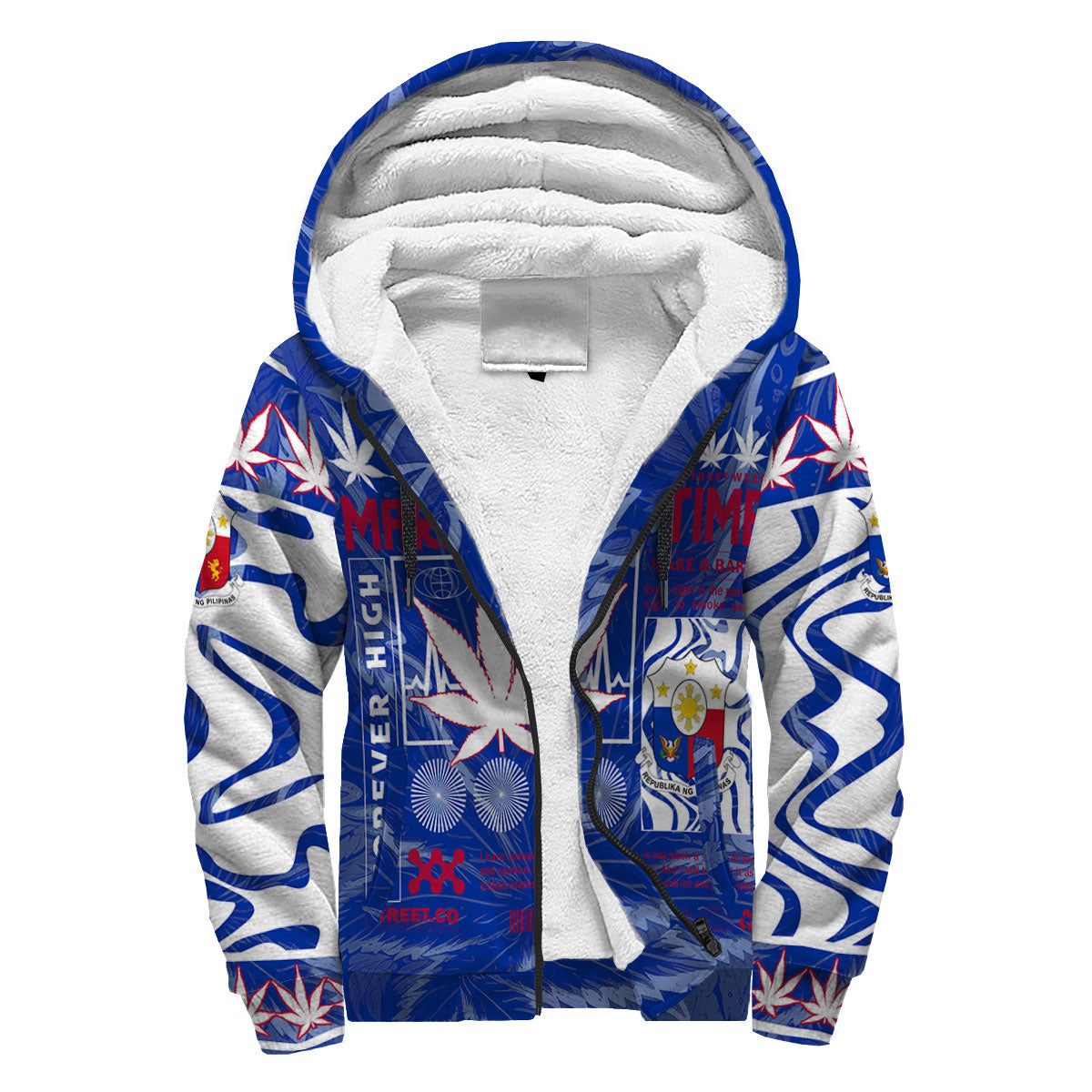 Philippines Sherpa Hoodie Flag & Coat Of Arms Marijuanas Style