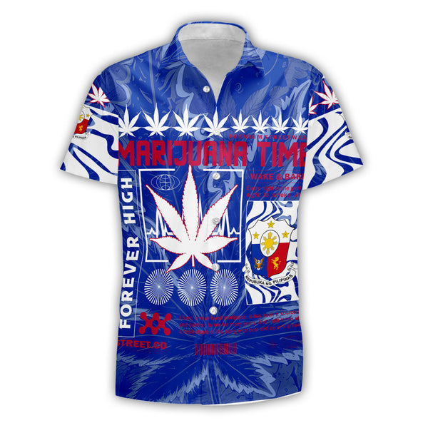 Philippines Short Sleeve Shirt Flag & Coat Of Arms Marijuanas Style