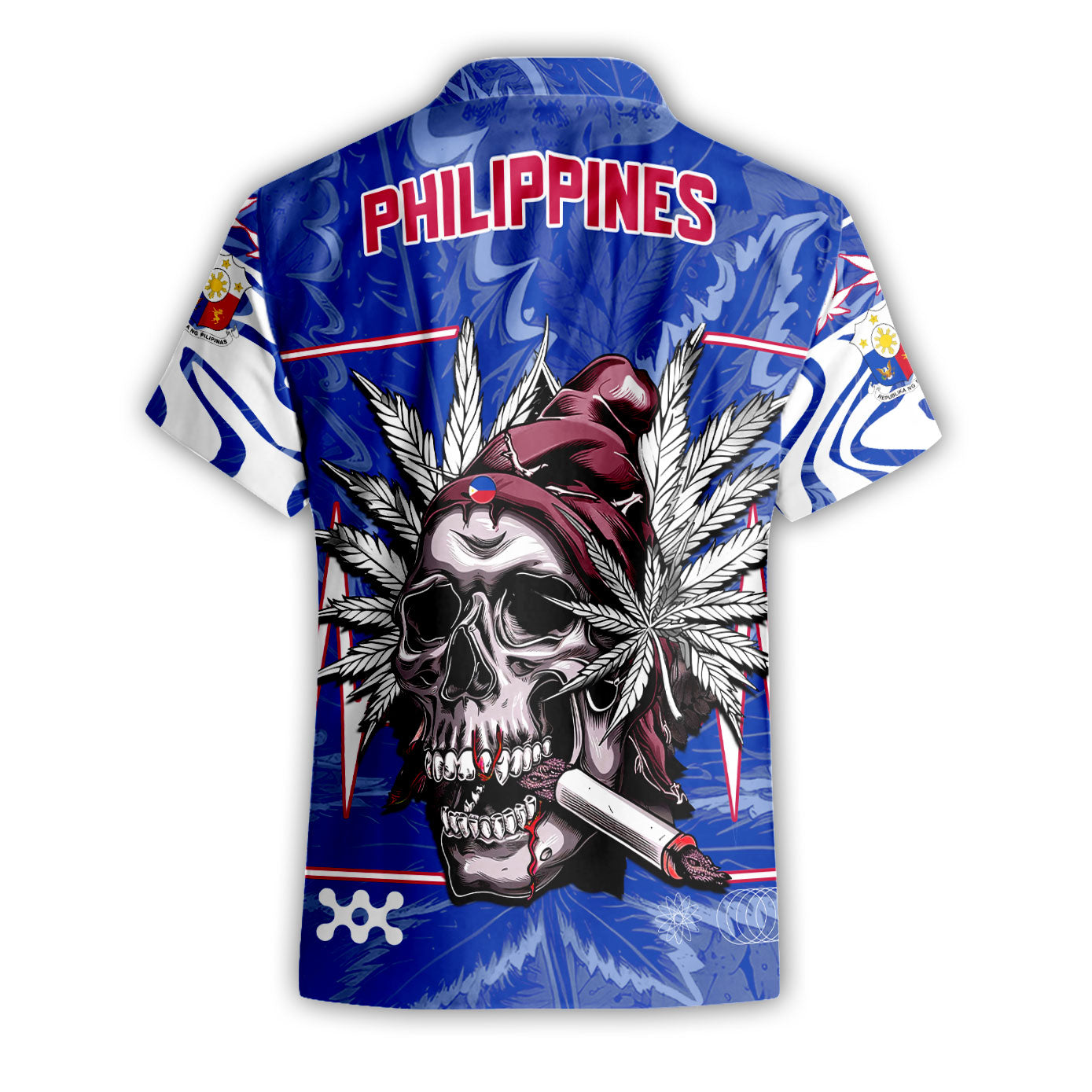 Philippines Short Sleeve Shirt Flag & Coat Of Arms Marijuanas Style