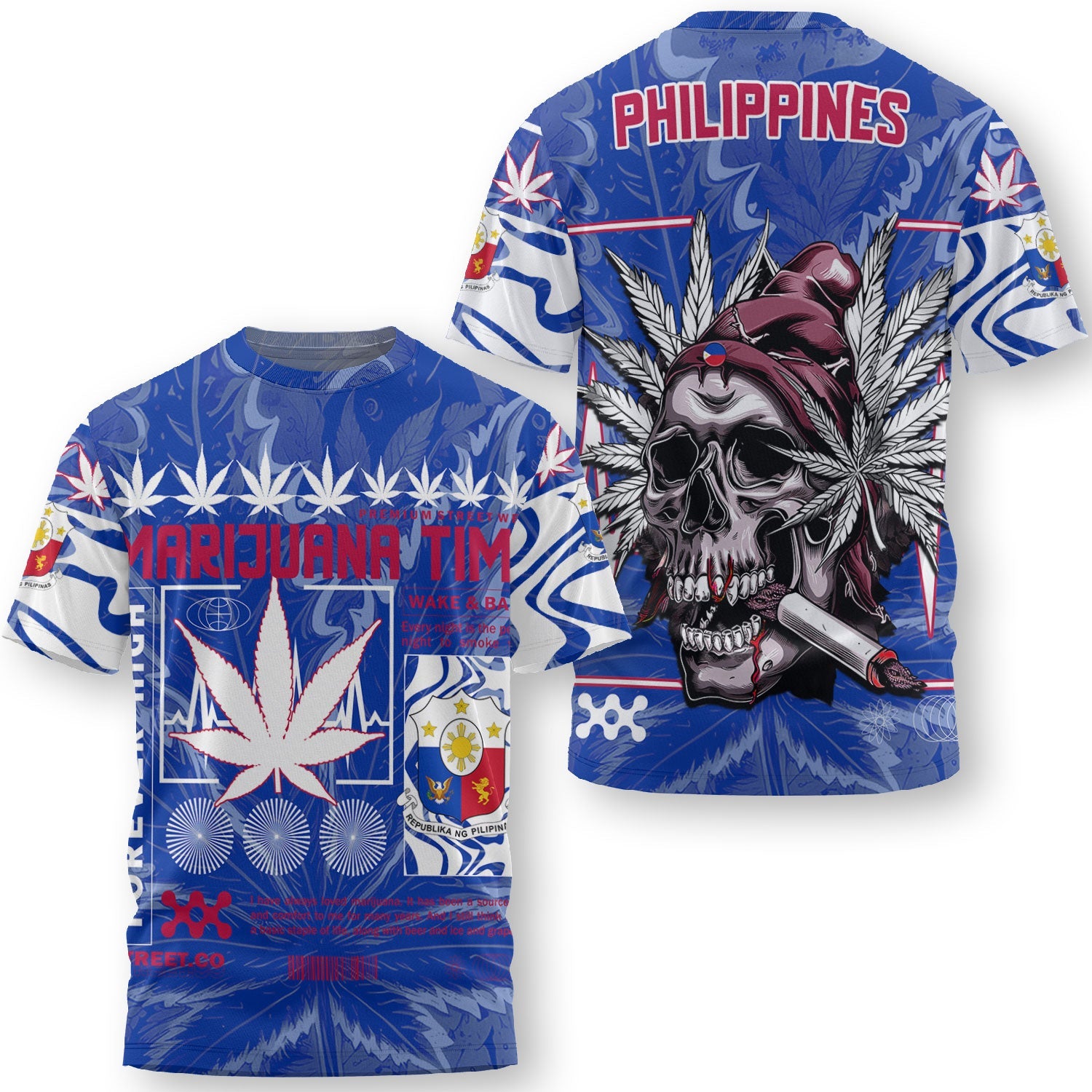 Philippines T Shirt Flag & Coat Of Arms Marijuanas Style