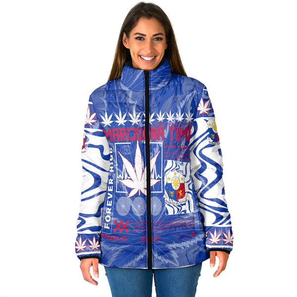 Philippines Women Padded Jacket Flag & Coat Of Arms Marijuanas Style