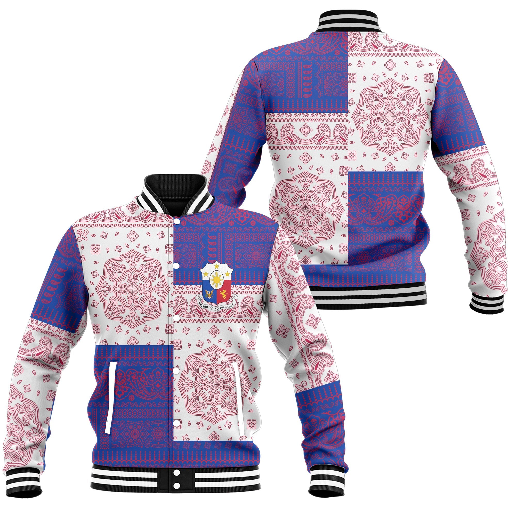 Philippines Baseball Jacket Flag And Paisley Basic Style 1