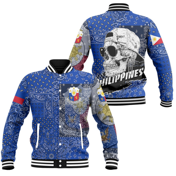 Philippines Baseball Jacket Paisley Flag And Skull Style 1