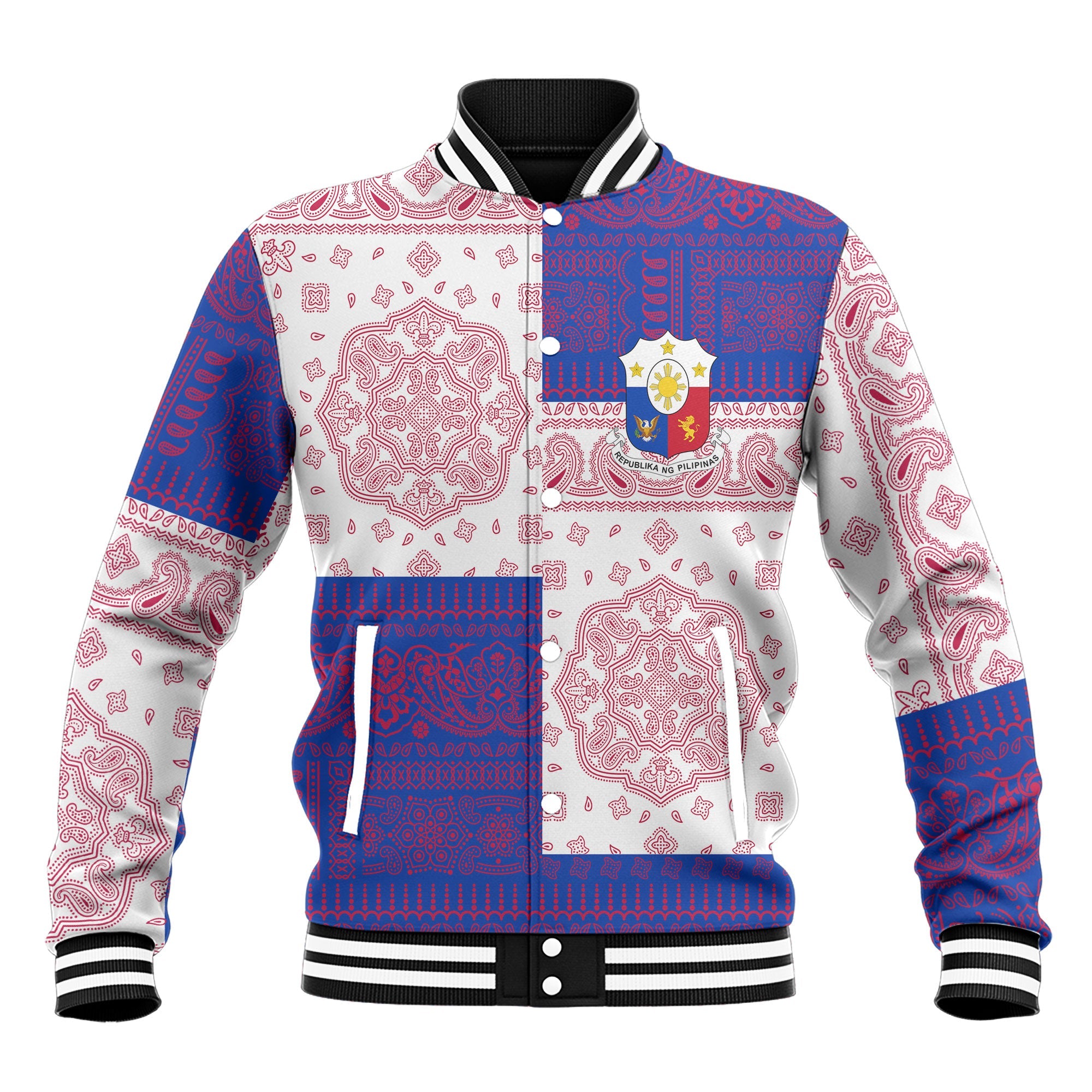 Philippines Baseball Jacket Flag And Paisley Basic Style 2