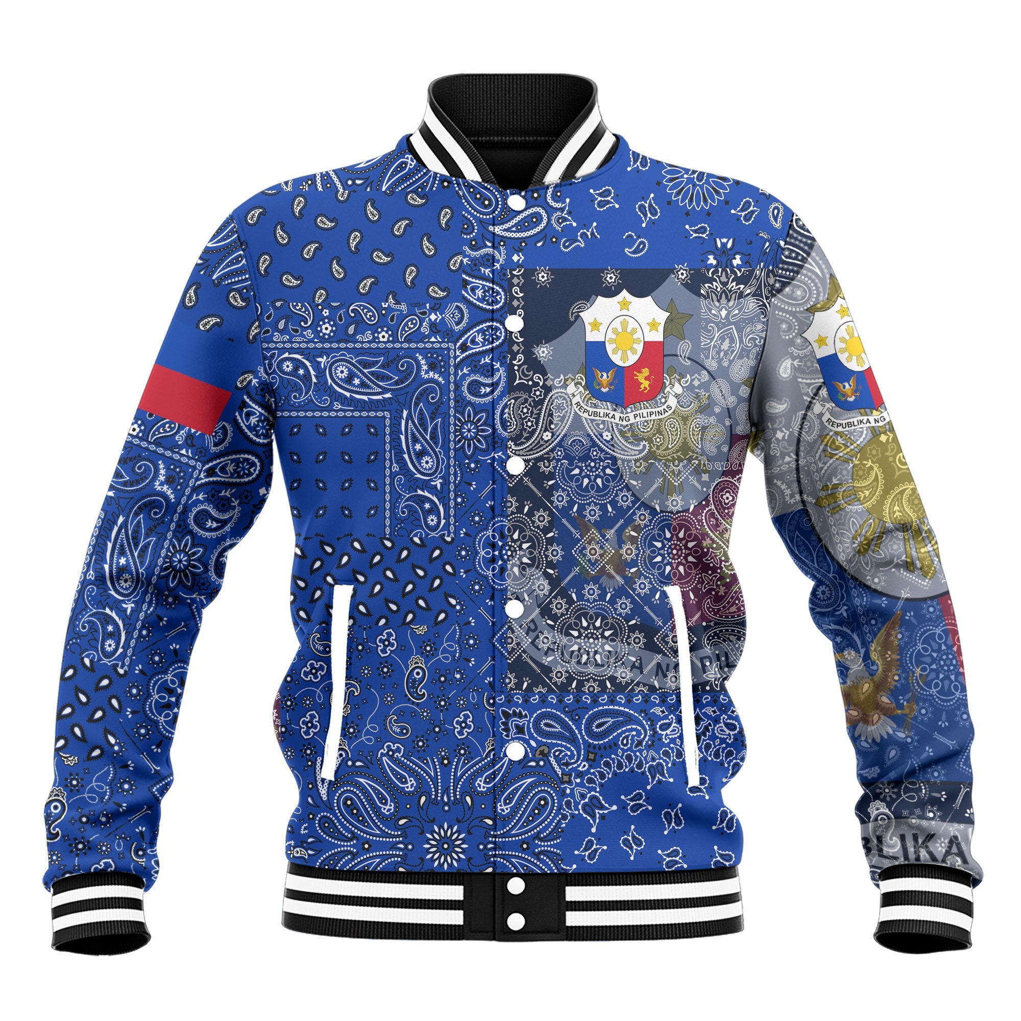 Philippines Baseball Jacket Paisley Flag And Skull Style 2