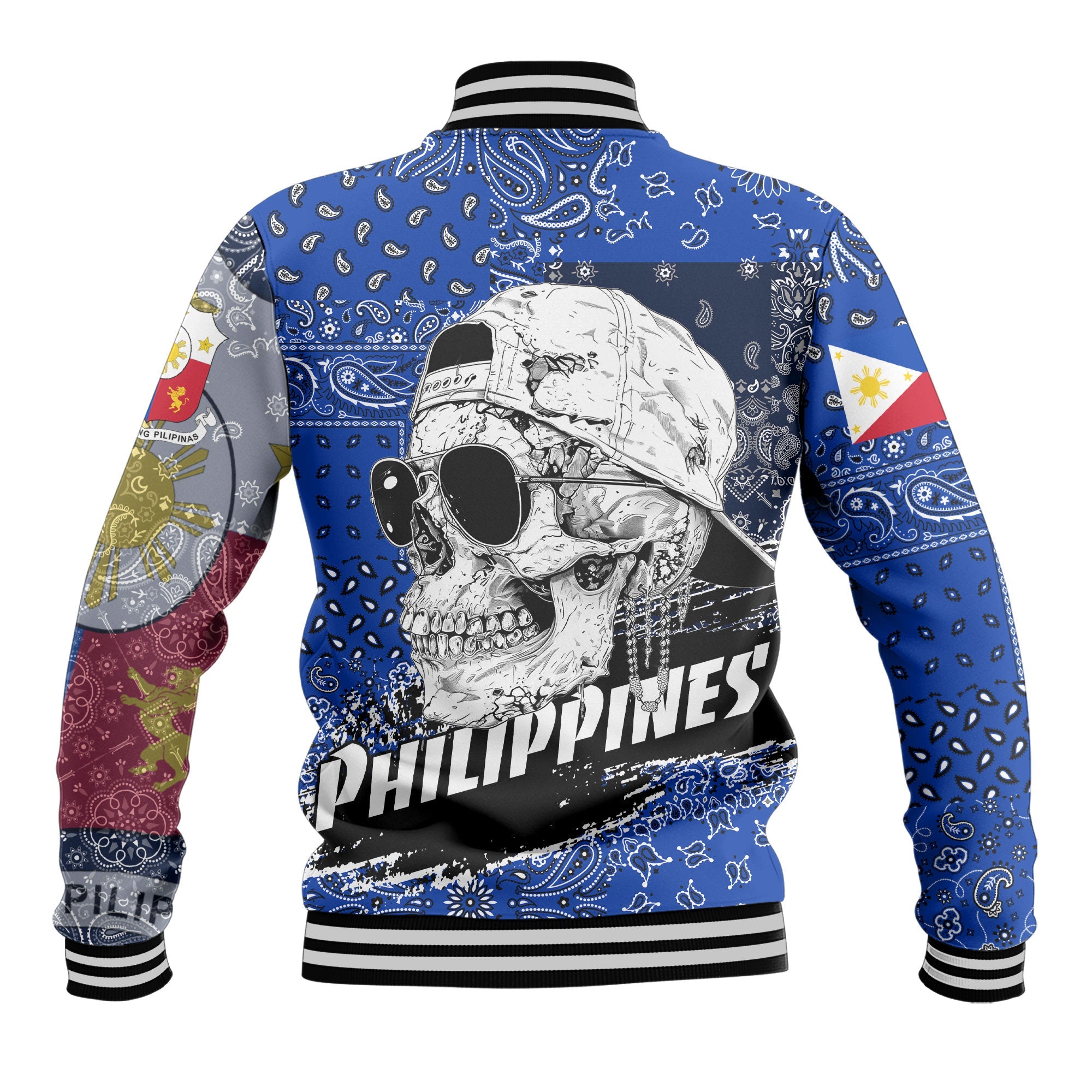 Philippines Baseball Jacket Paisley Flag And Skull Style 3