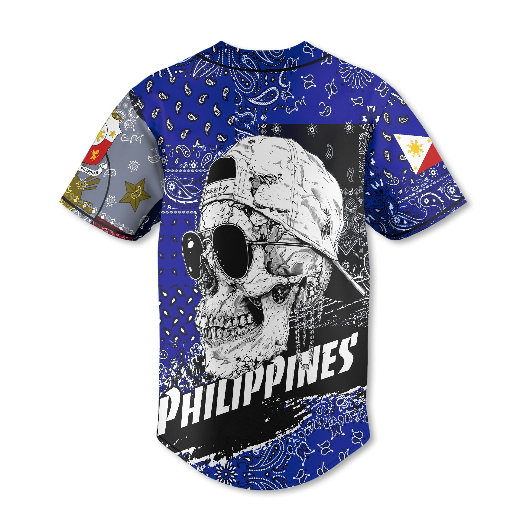 Philippines Baseball Jersey Paisley Flag And Skull Style 3