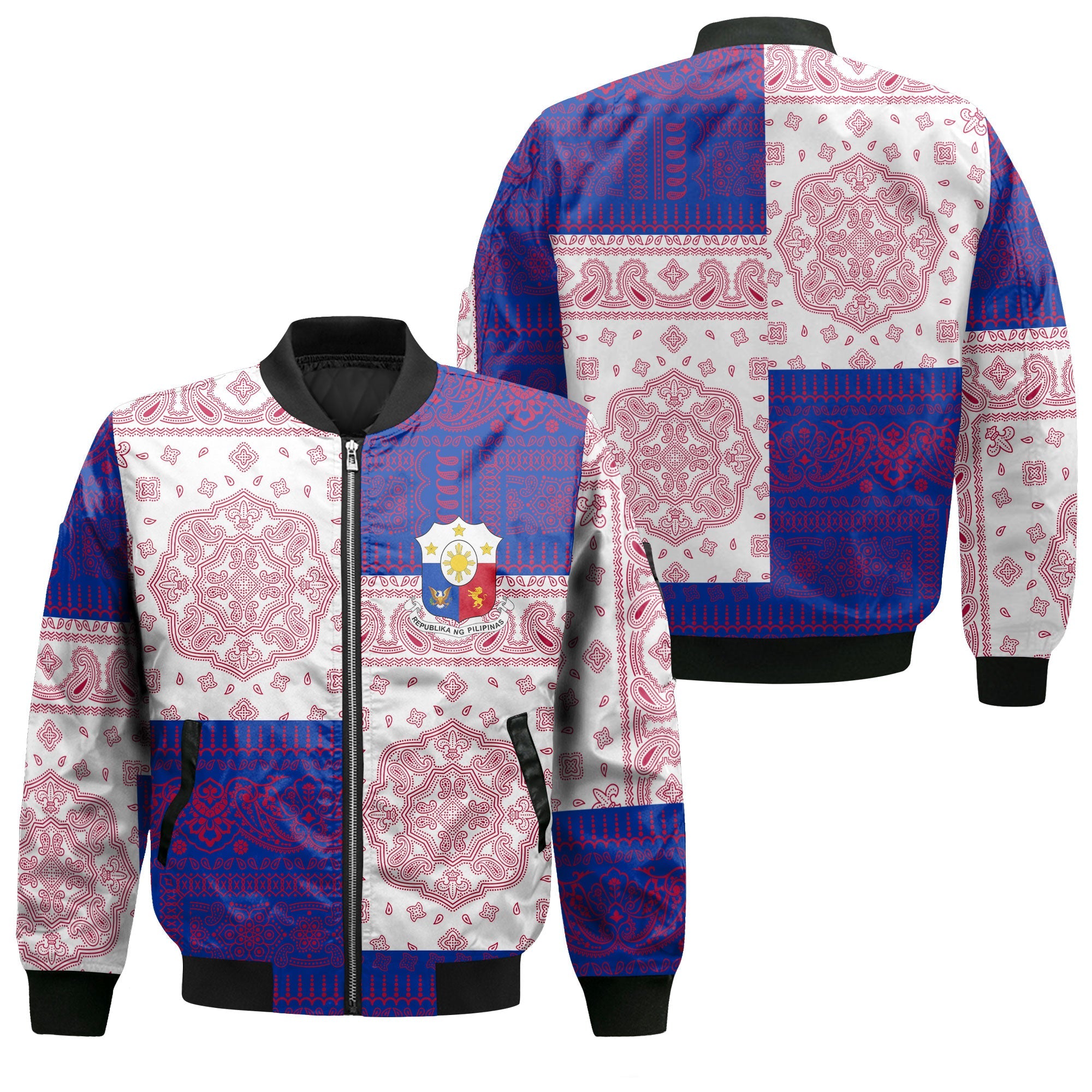 Philippines Bomber Jacket Flag And Paisley Basic Style 1