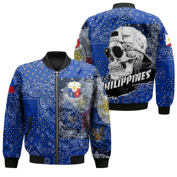 Philippines Bomber Jacket Paisley Flag And Skull Style 1