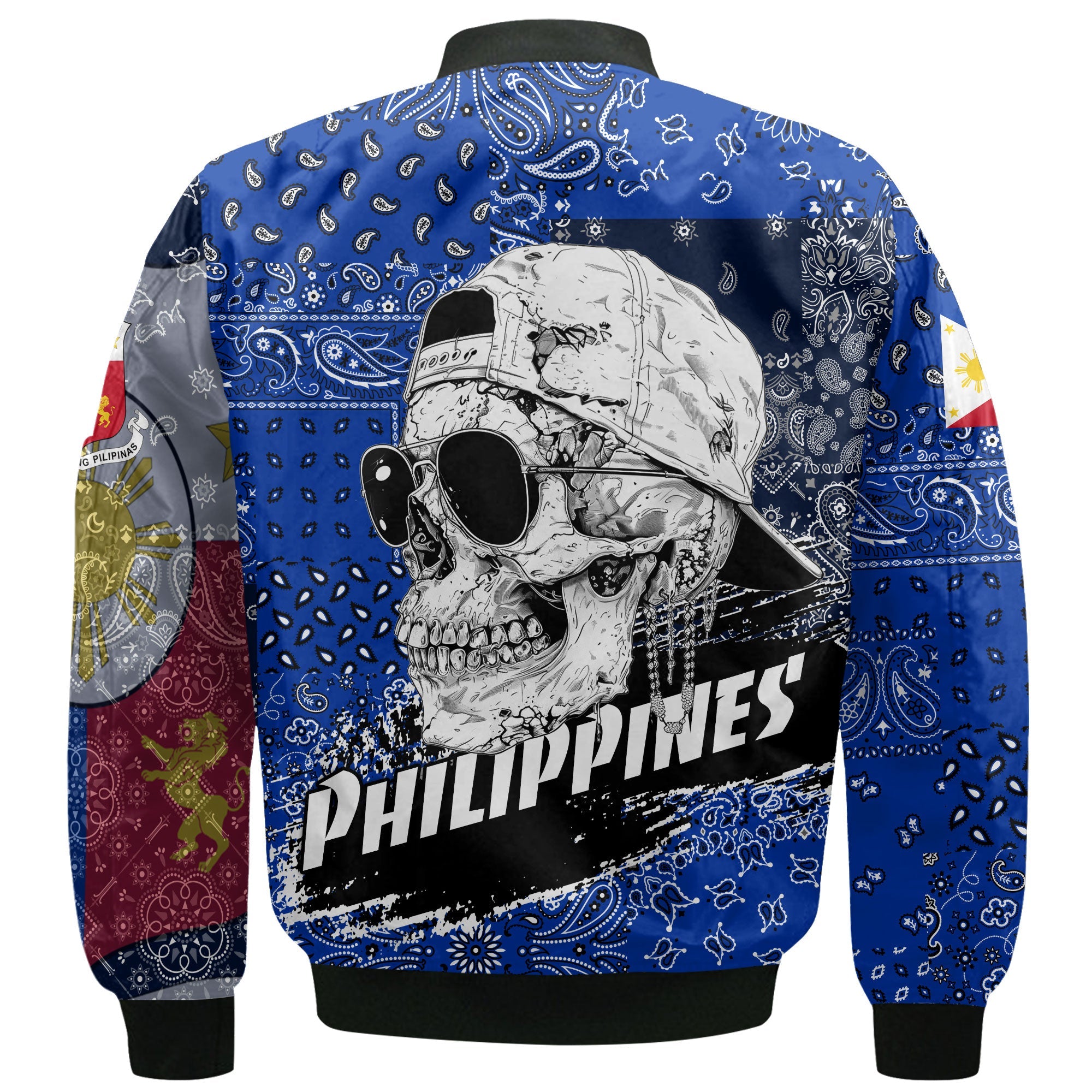 Philippines Bomber Jacket Paisley Flag And Skull Style 3