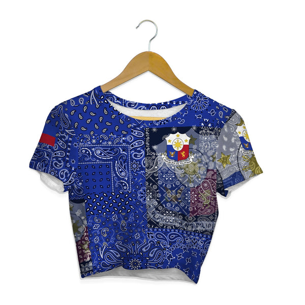 Philippines Croptop T Shirt Paisley Flag And Skull Style 1